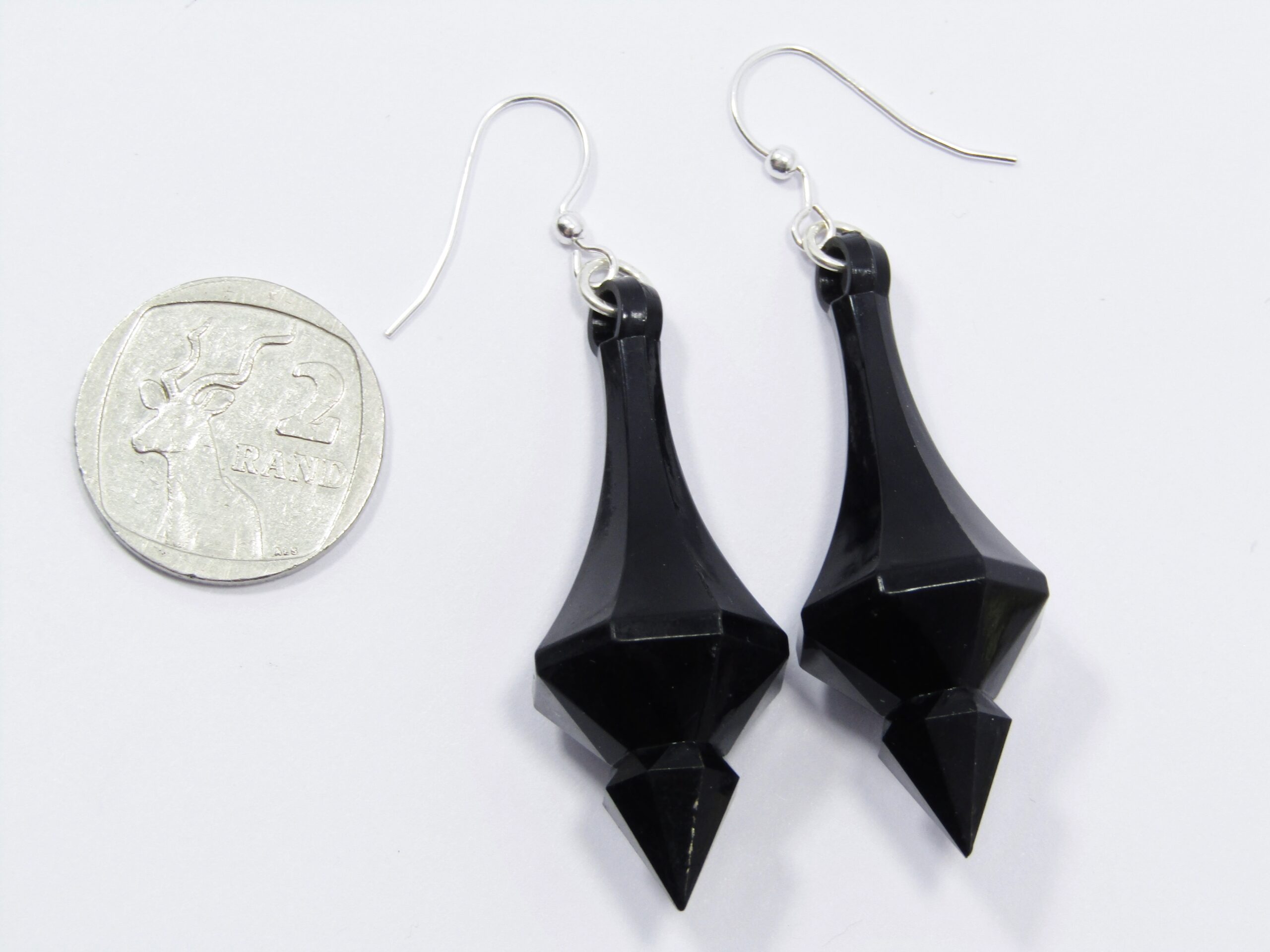 A Gorgeous Pair Of Black Acrylic Dangling Earring With Sterling Silver Hooks