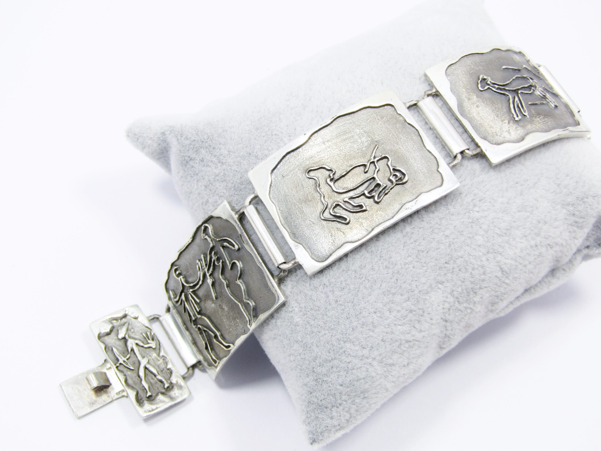 A Gorgeous Chunky Bracelet Depicting Cave art in Sterling Silver