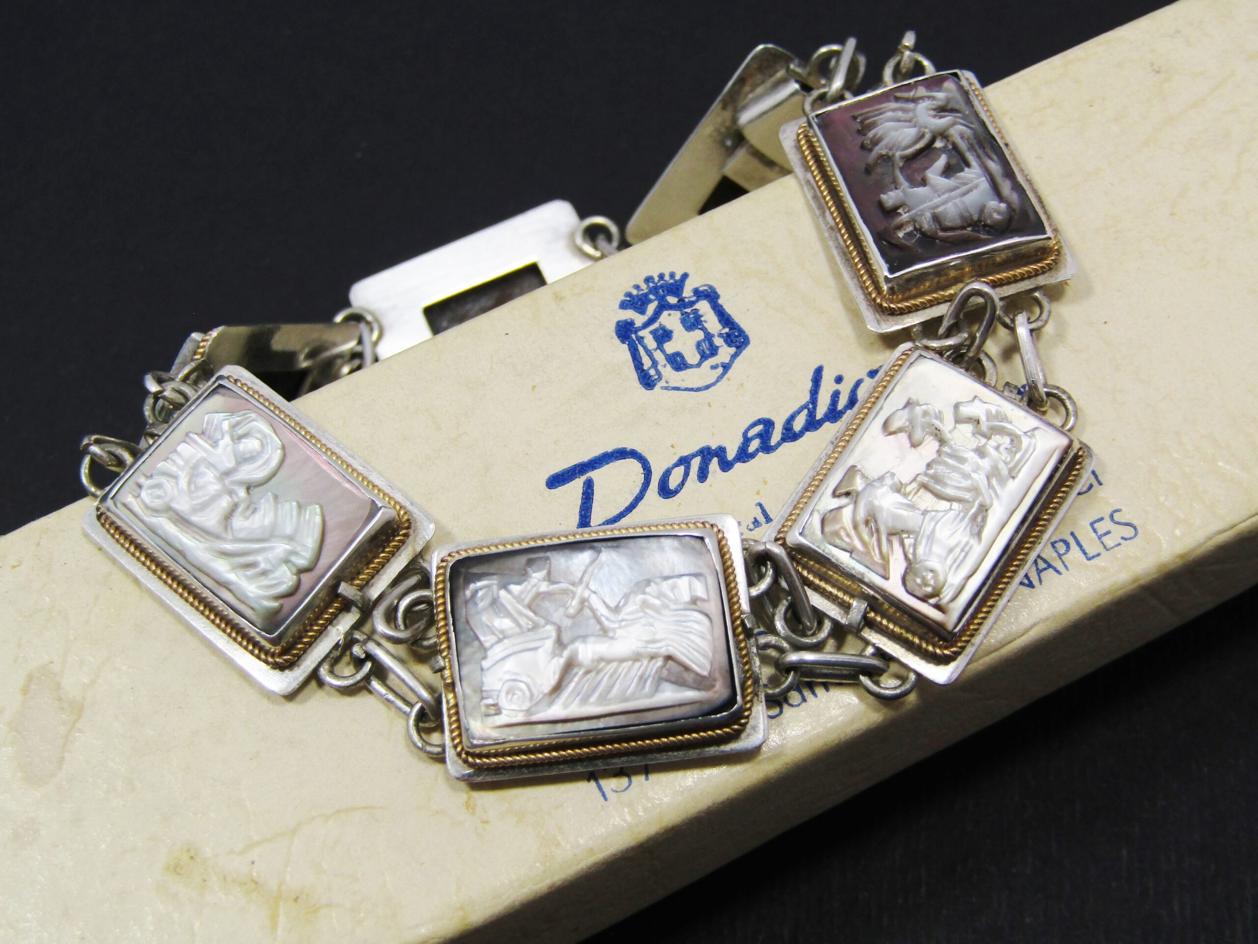 Vintage Italian Carved Mother of Pearl Cameo Bracelet