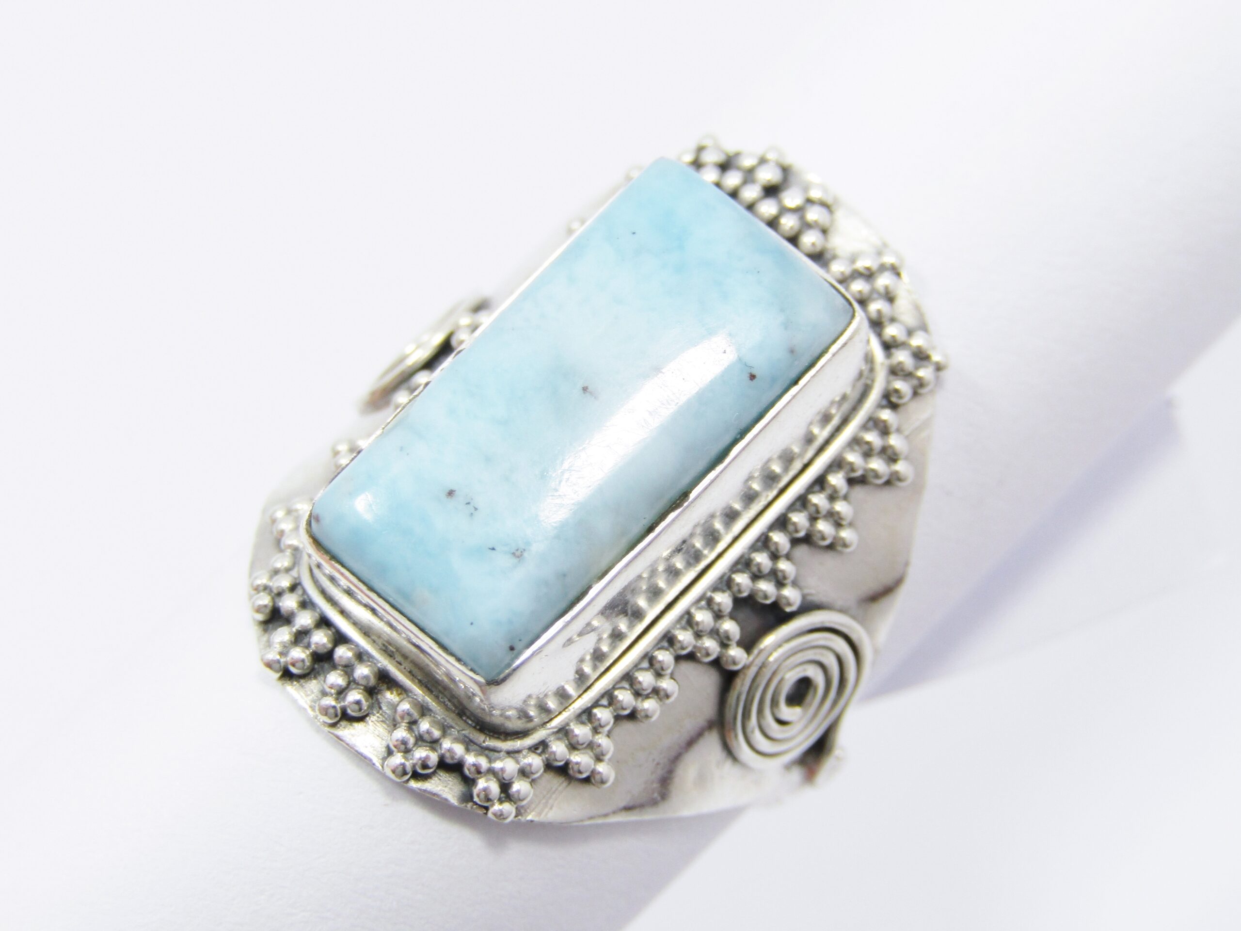 A Gorgeous Chunky Larimar Gemstone Ring in Sterling Silver.