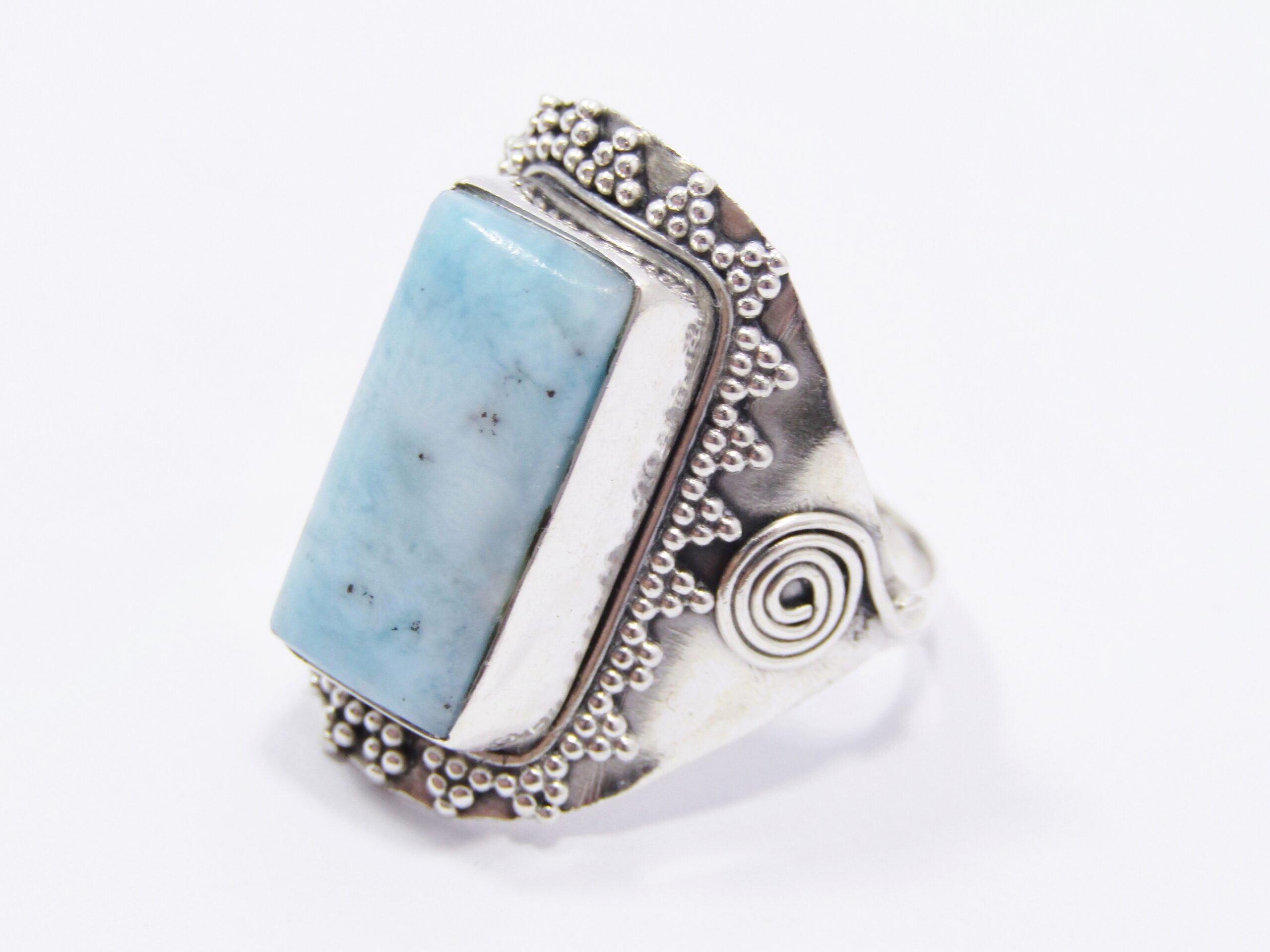 A Gorgeous Chunky Larimar Gemstone Ring in Sterling Silver.