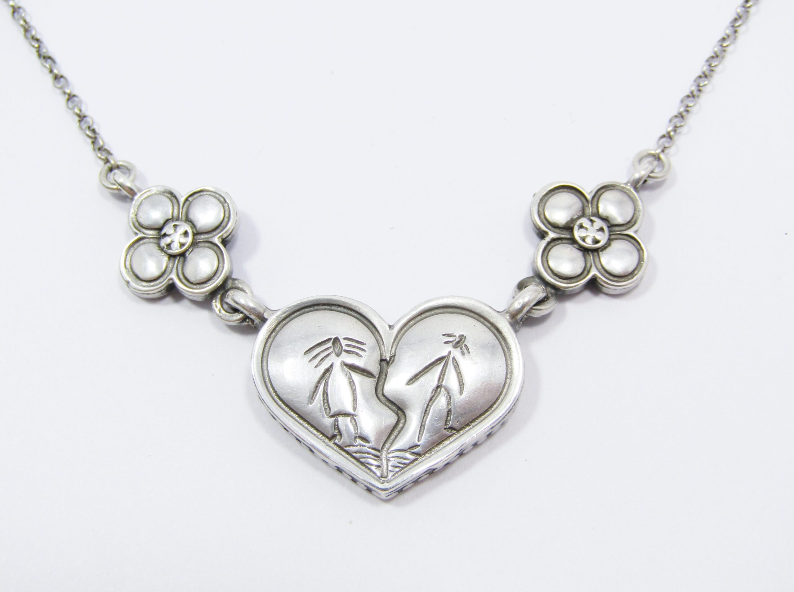 Beautiful "Always Together" Vintage Design Heart Necklace in Sterling Silver