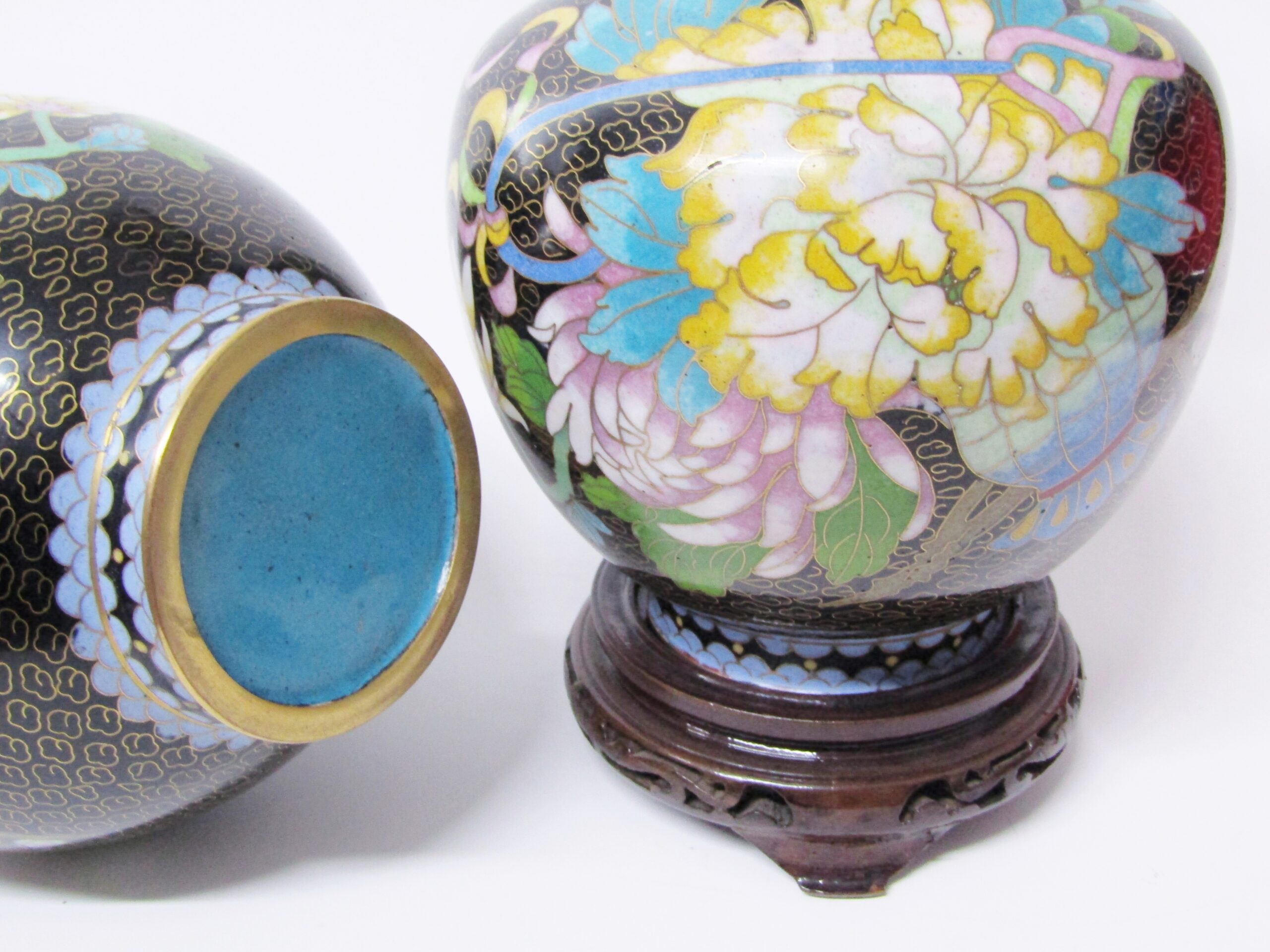 Exquisite! Pair of Detailed Cloisonne Vases on Stands