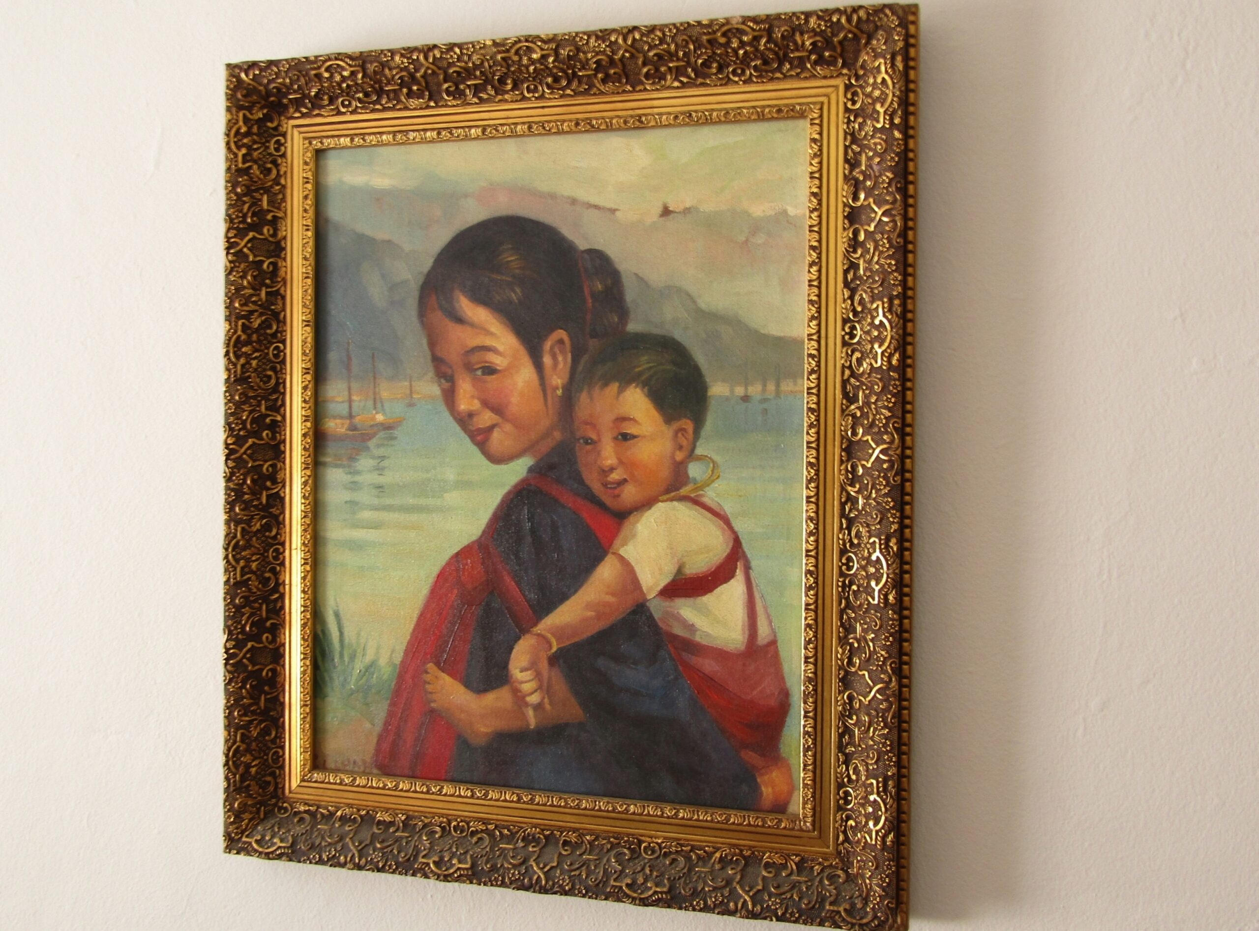 Exquisite! Oriental Original Oil Painting in Ornate Frame