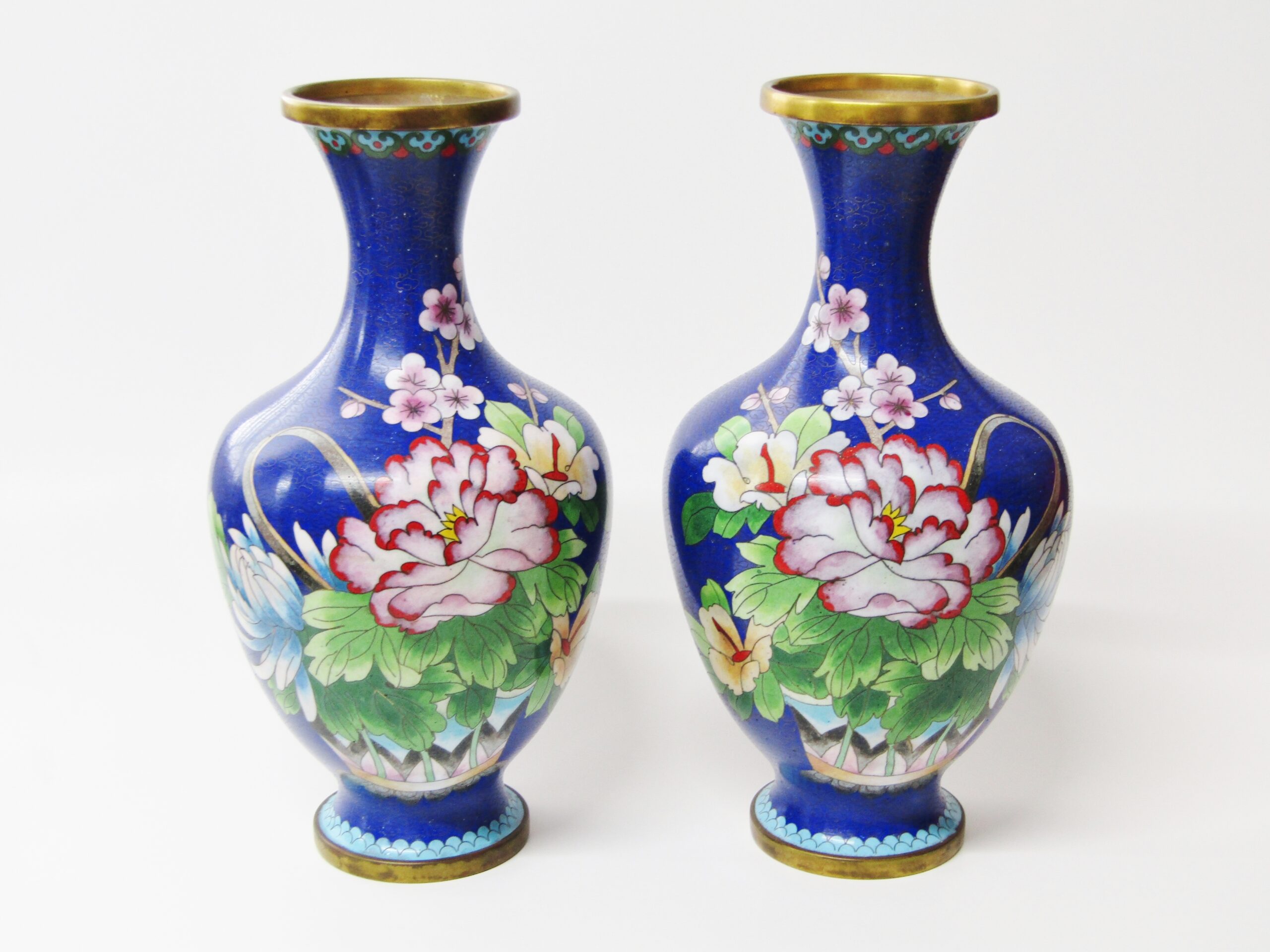 Beautiful Pair of Detailed Cloisonne Vases