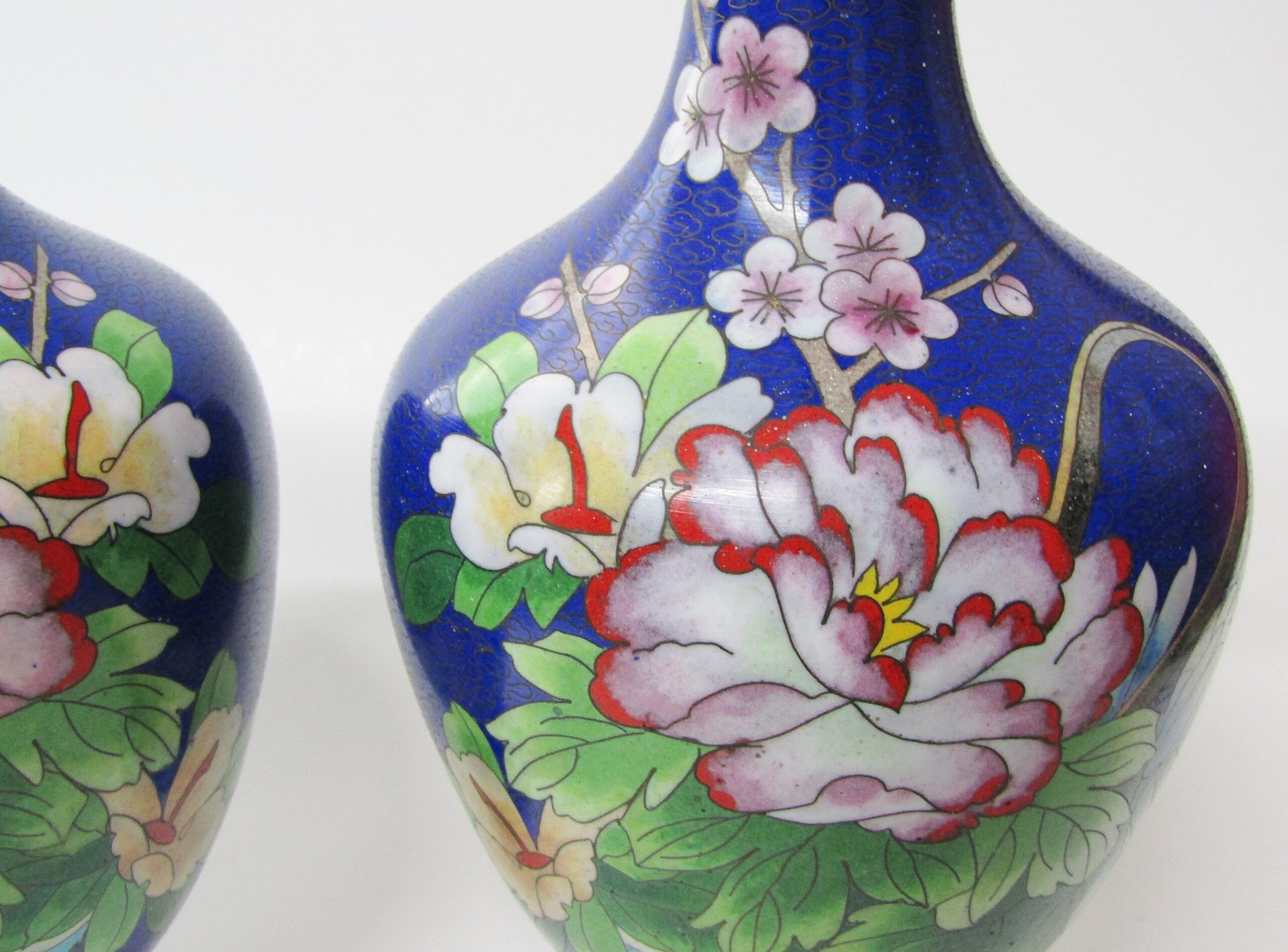 Beautiful Pair of Detailed Cloisonne Vases