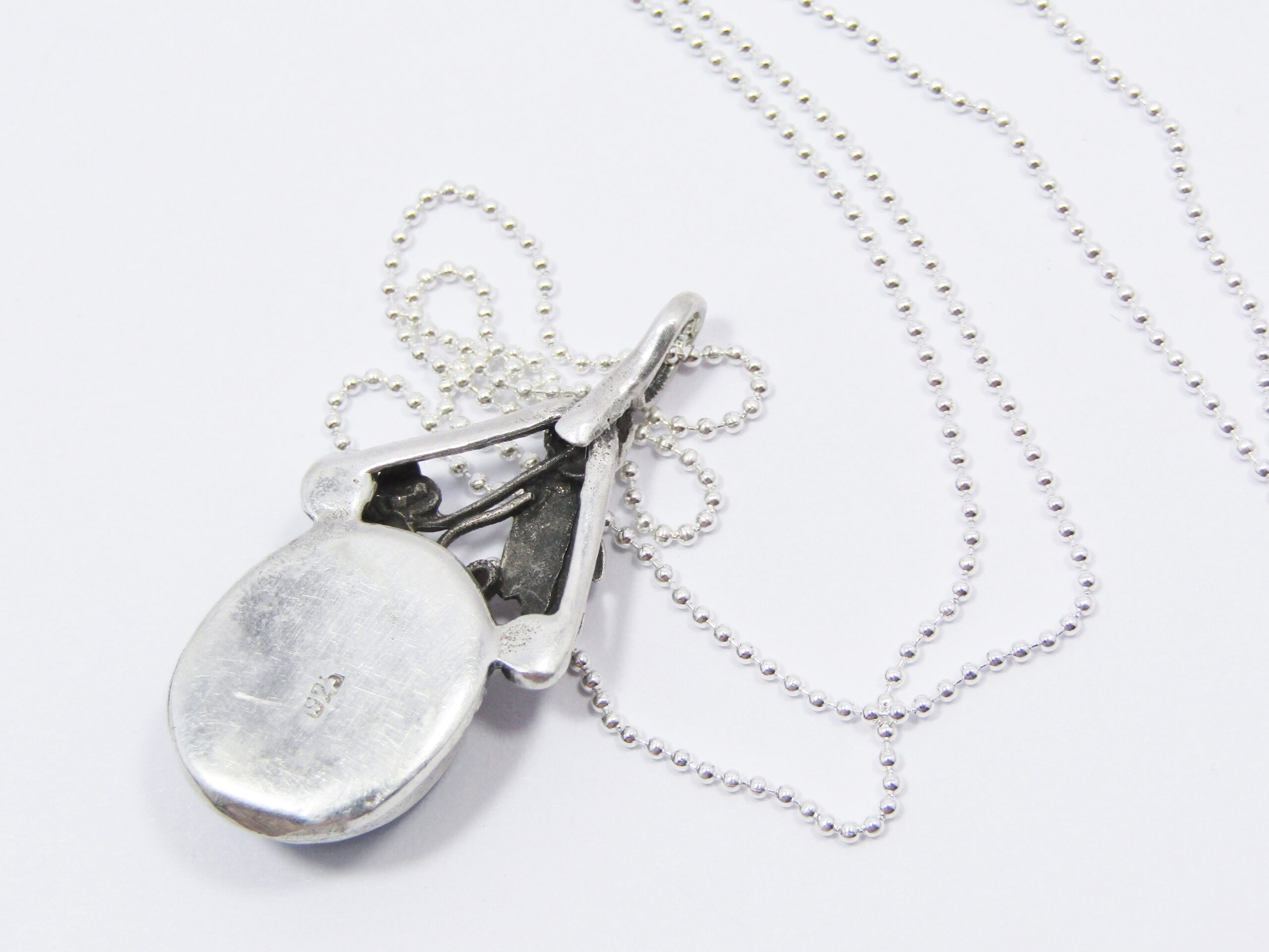 A Lovely Vintage Design Faux Turquoise Pendant on Chain in Sterling Sil