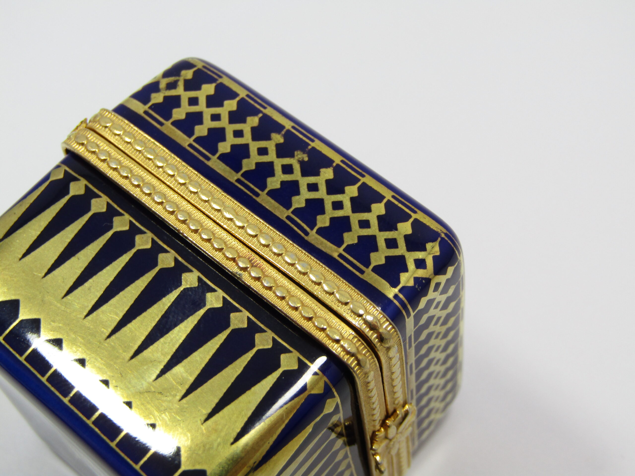 A Beautiful Cobalt Blue and Gold Estee Lauder Porcelain Square Keepsake Box