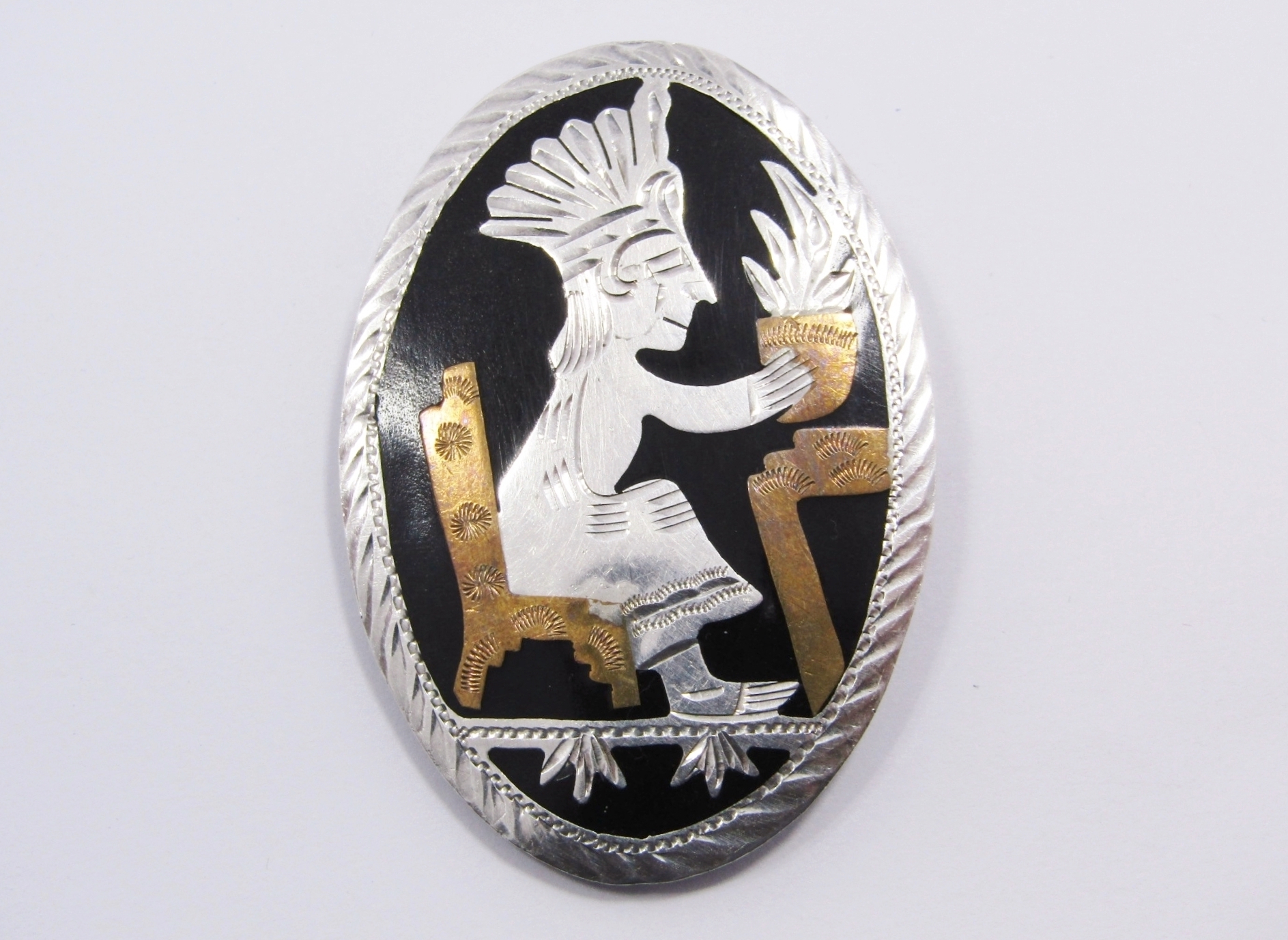 Gorgeous Huge Hecho Mexico Brooch In Sterling Silver