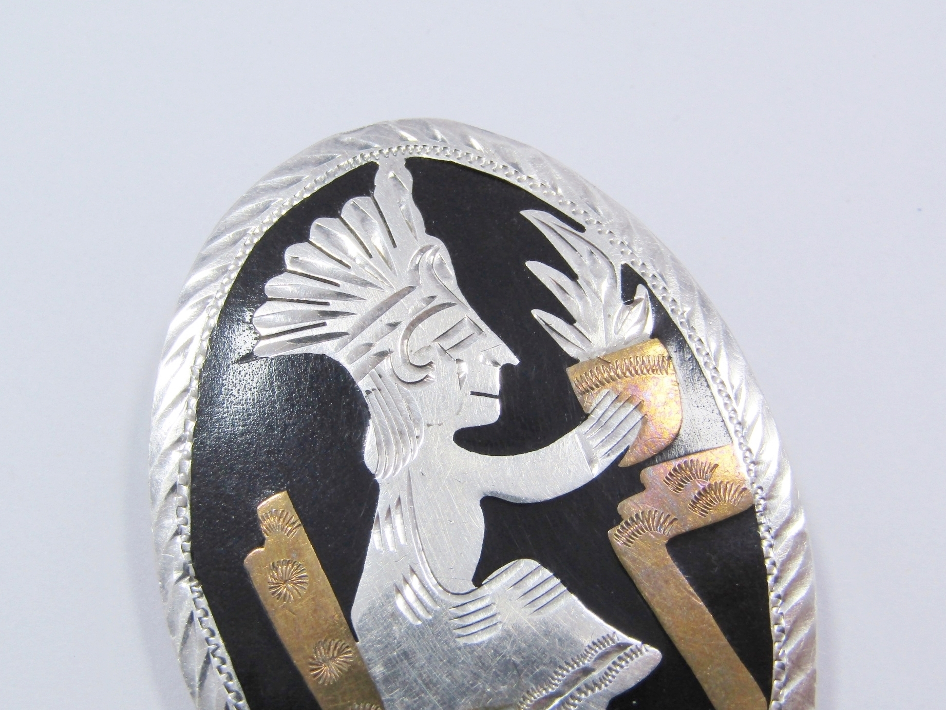 Gorgeous Huge Hecho Mexico Brooch In Sterling Silver