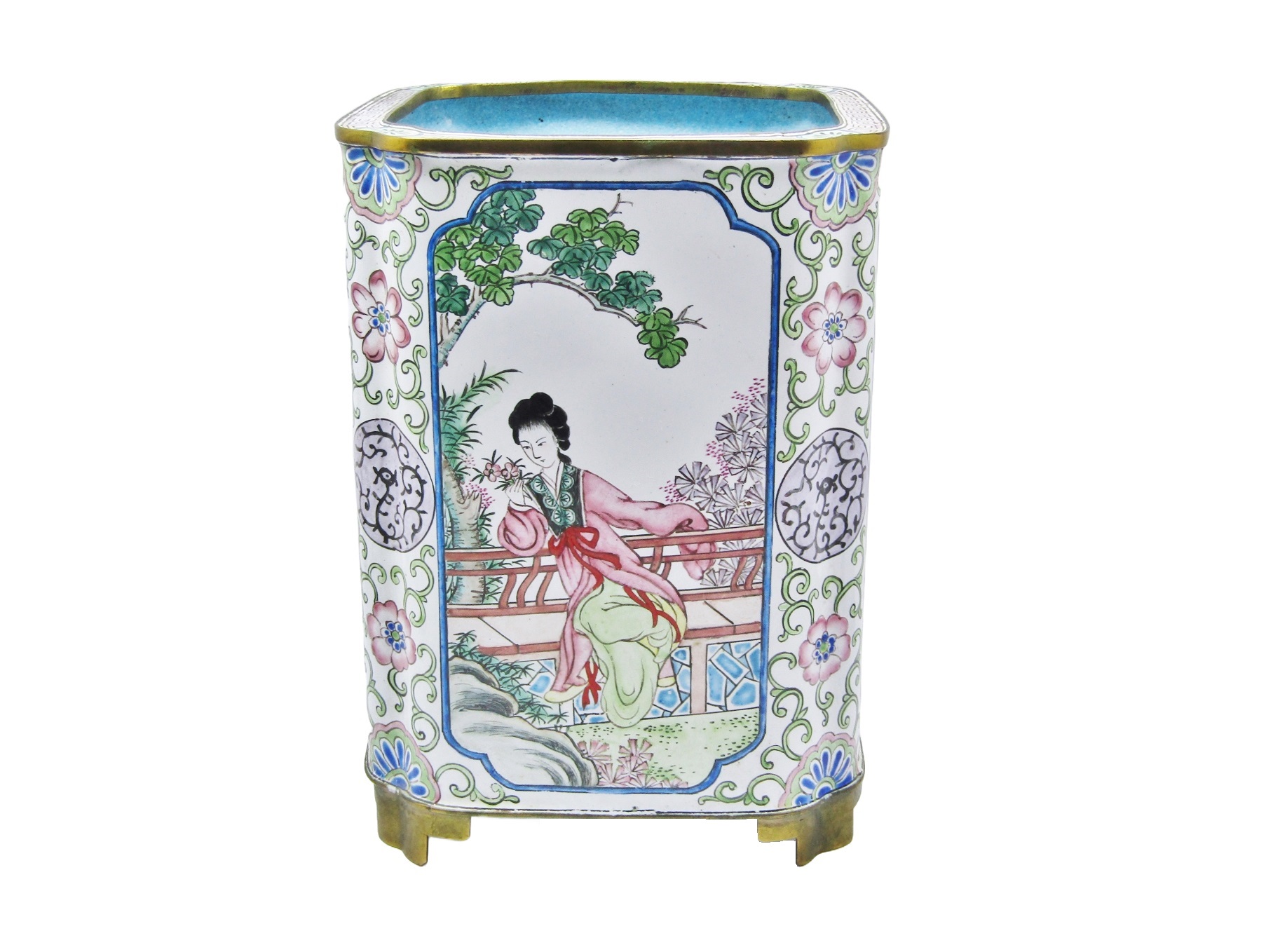 Exquisite! Antique Canton Enamel Large Brush Pot