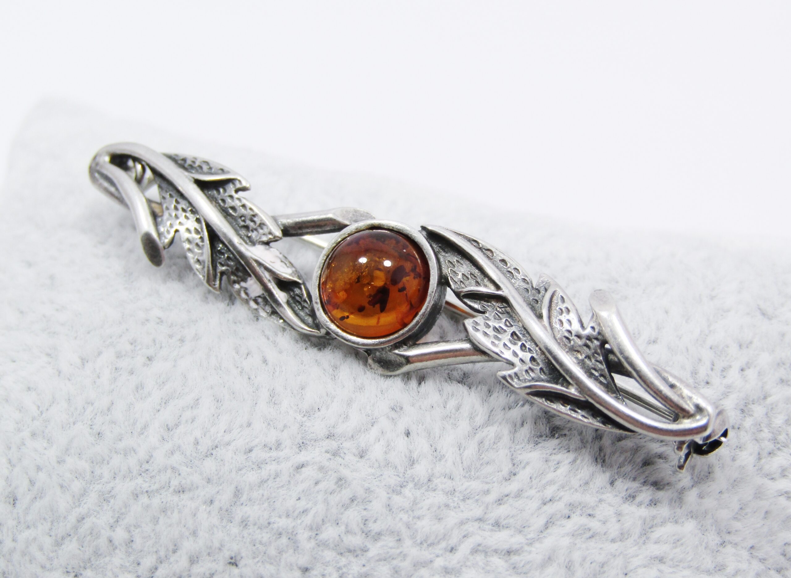 Lovely Sterling Silver & Amber Brooch