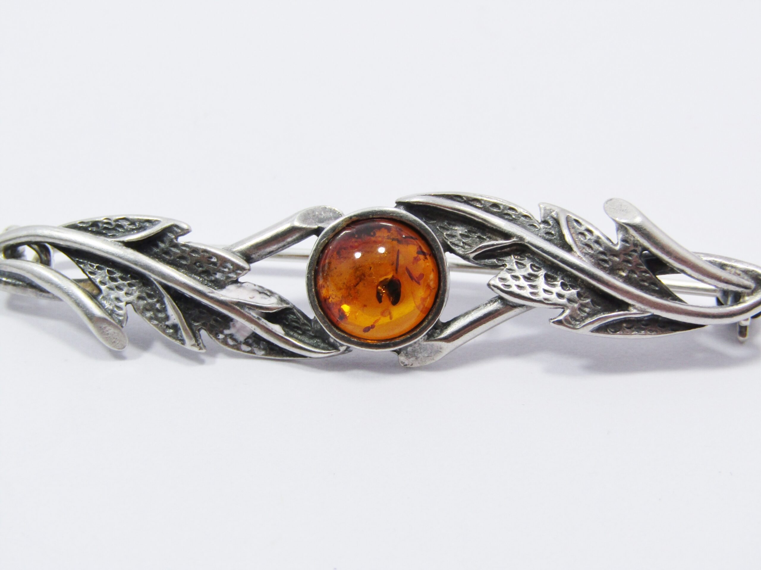 Lovely Sterling Silver & Amber Brooch