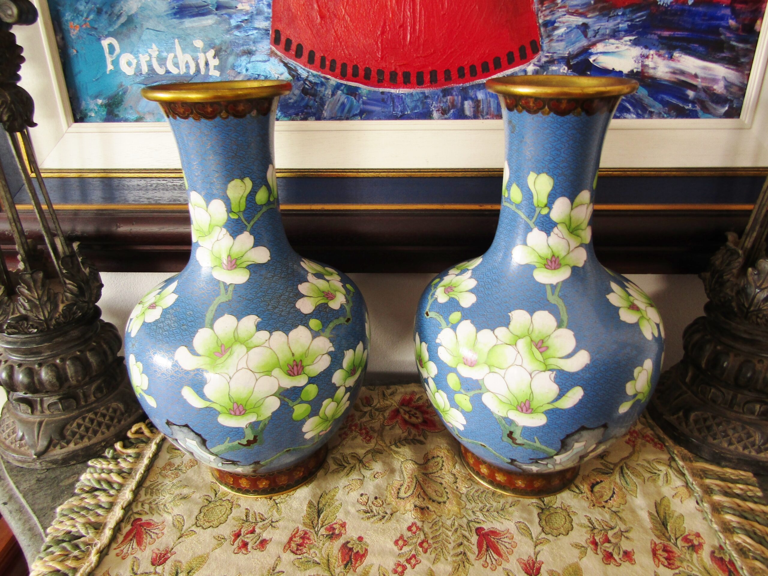 Exquisite! Pair of Beautiful Design Large Cloisonne Vases