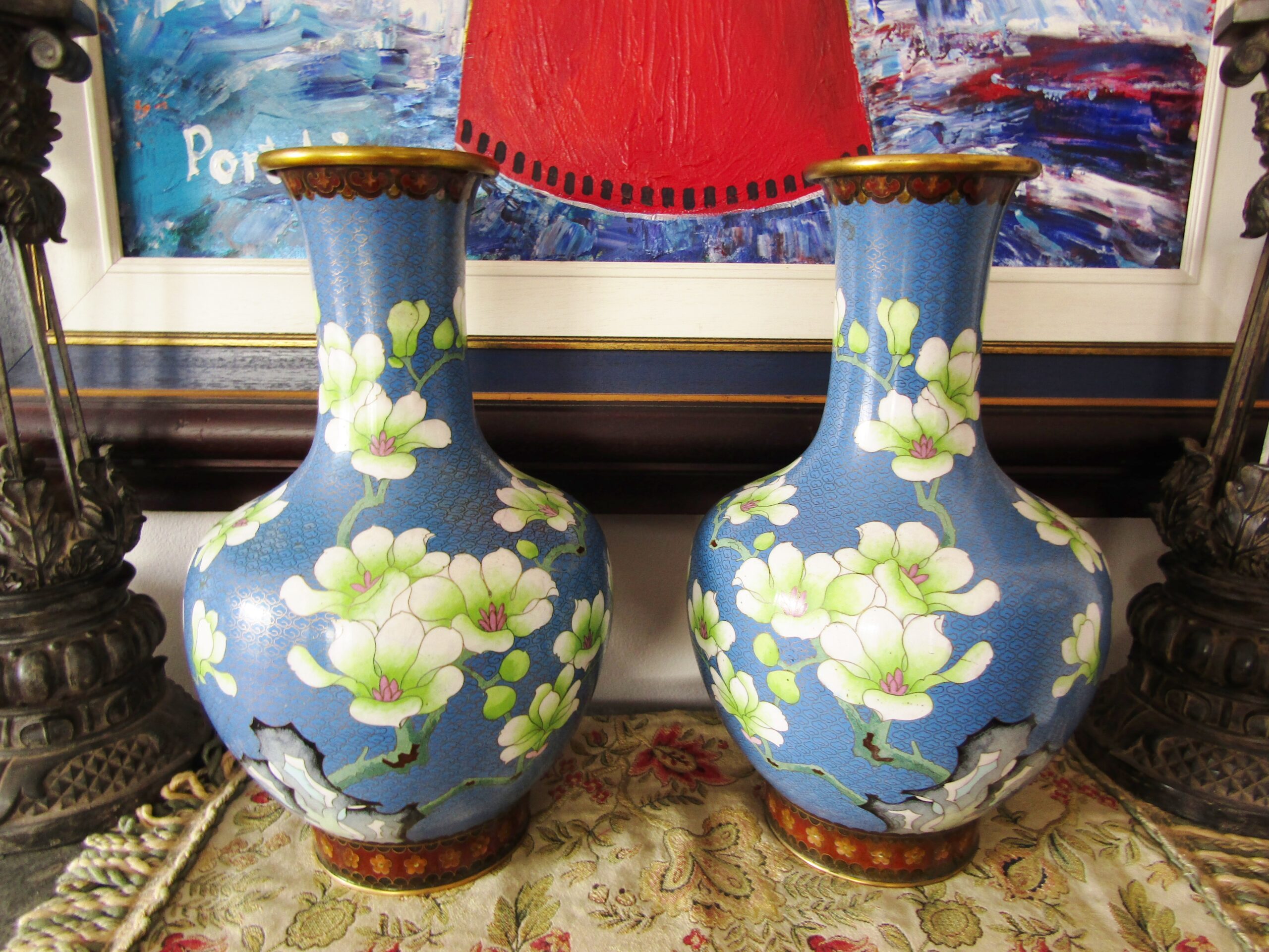 Exquisite! Pair of Beautiful Design Large Cloisonne Vases