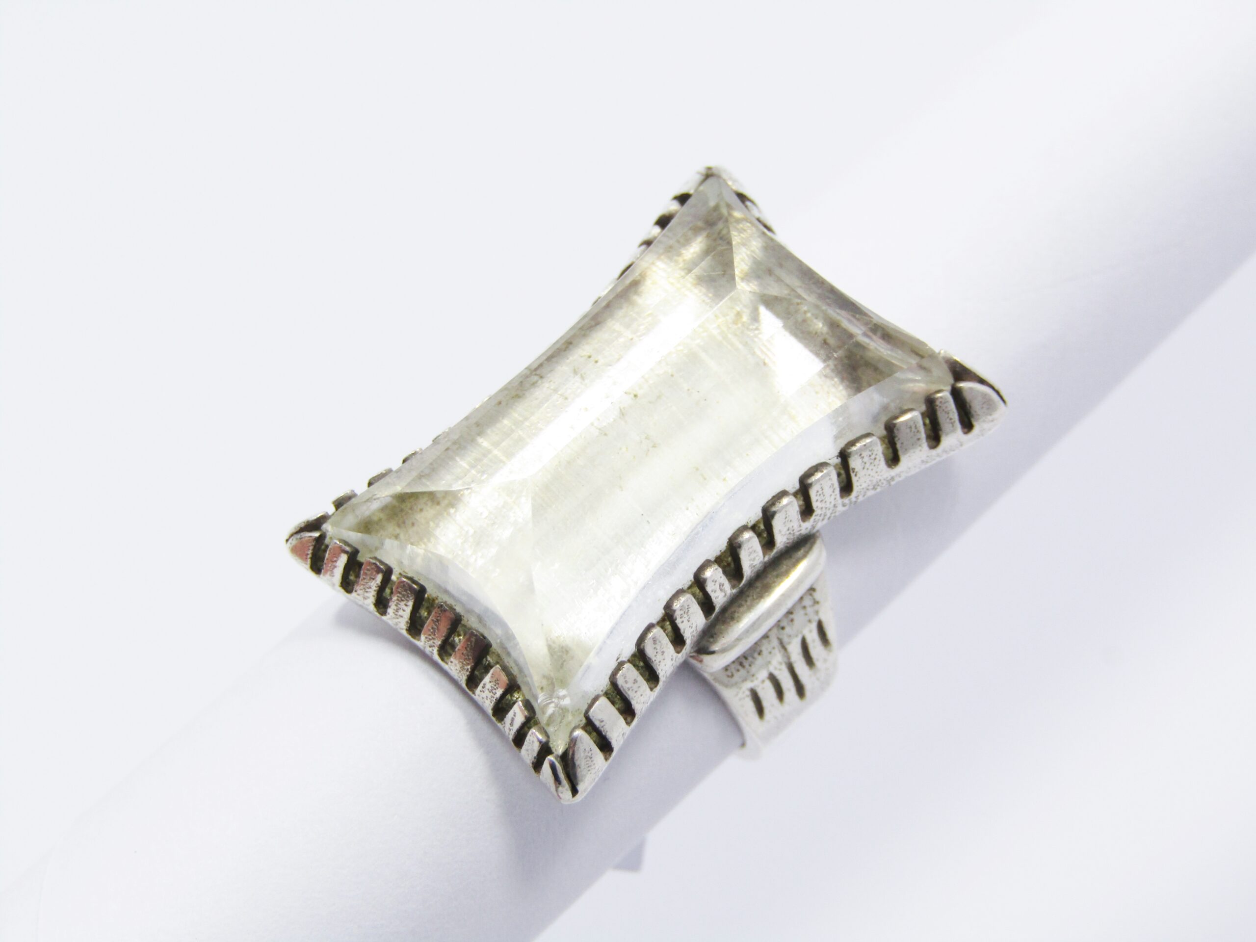 Lovely Vintage Mexico 950 Silver & Rock Crystal Ring