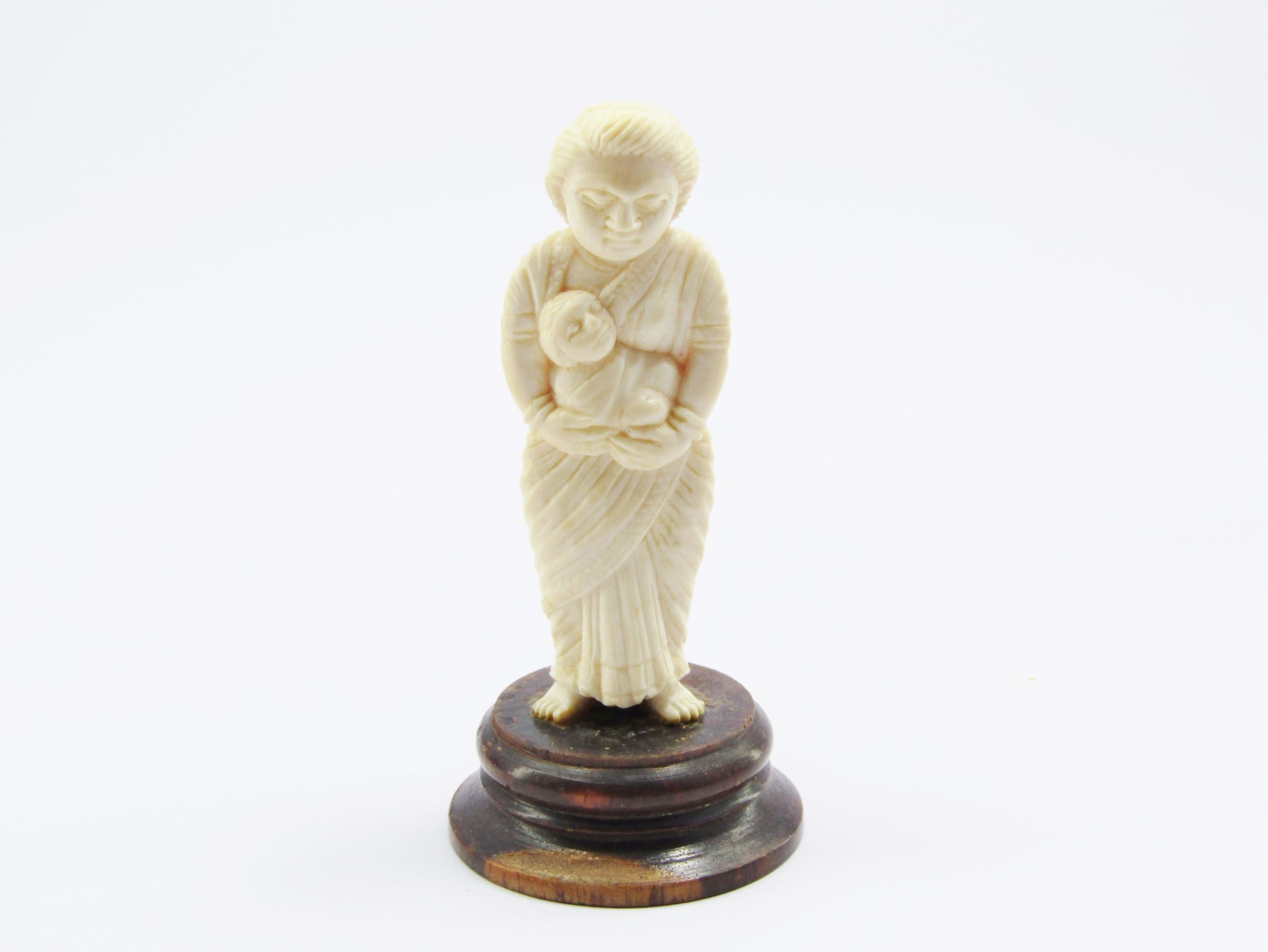 Antique Carved Anglo-Indian Ivory Mother and Child Figurine