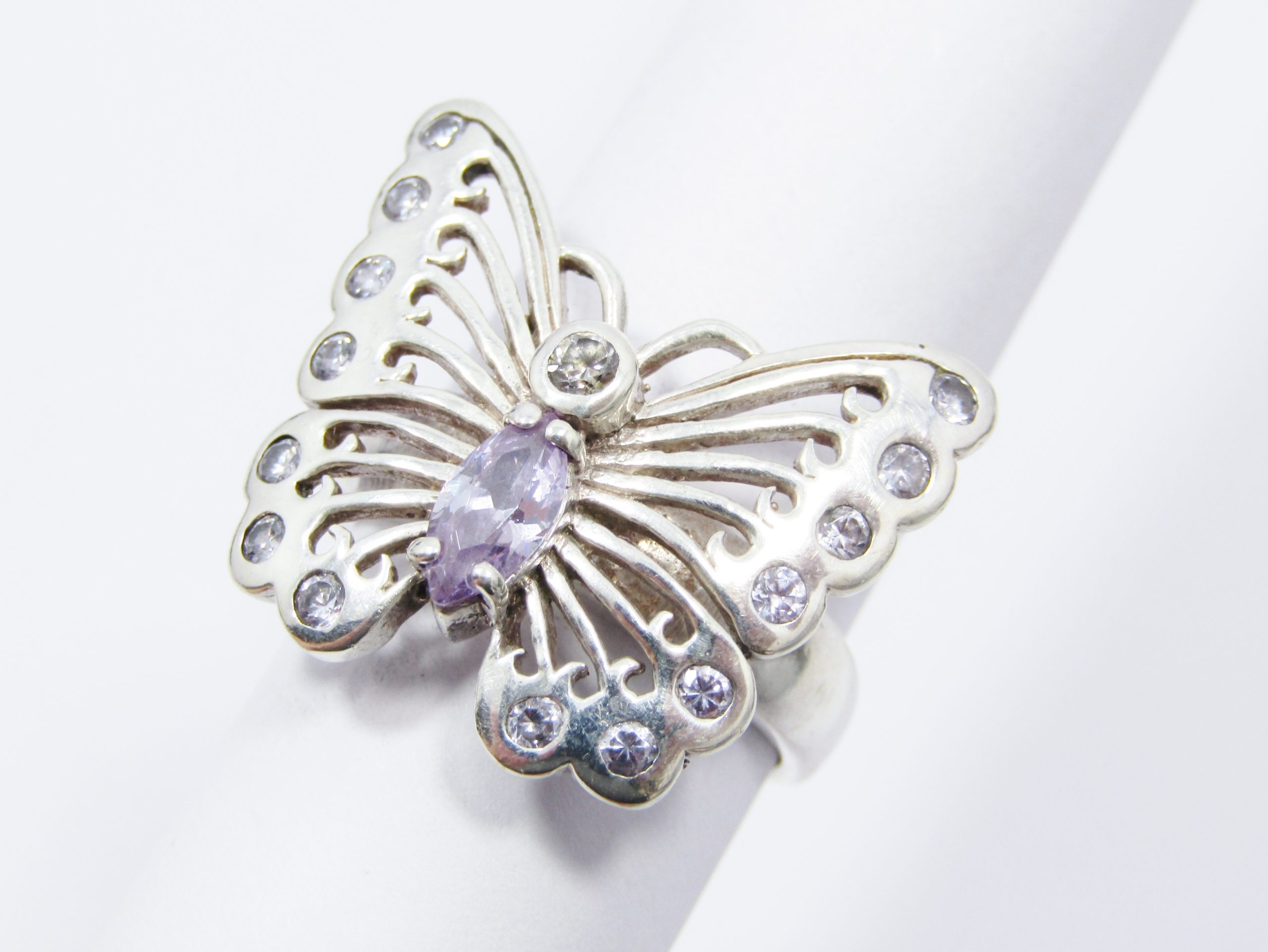 A Beautiful Chunky Butterfly Ring Set with Zirconias For Sparkle in Sterling Silver.