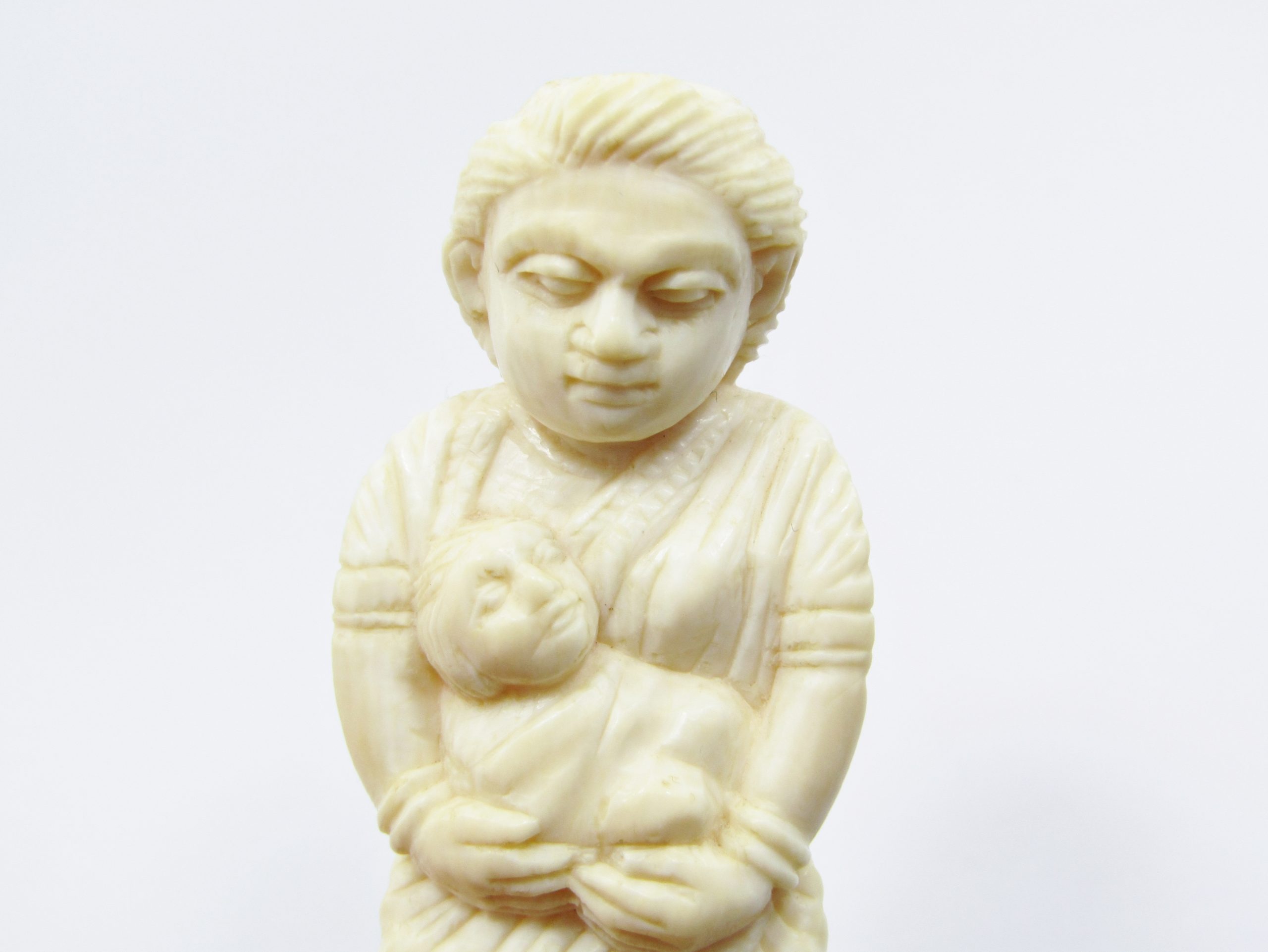 Antique Carved Anglo-Indian Ivory Mother and Child Figurine