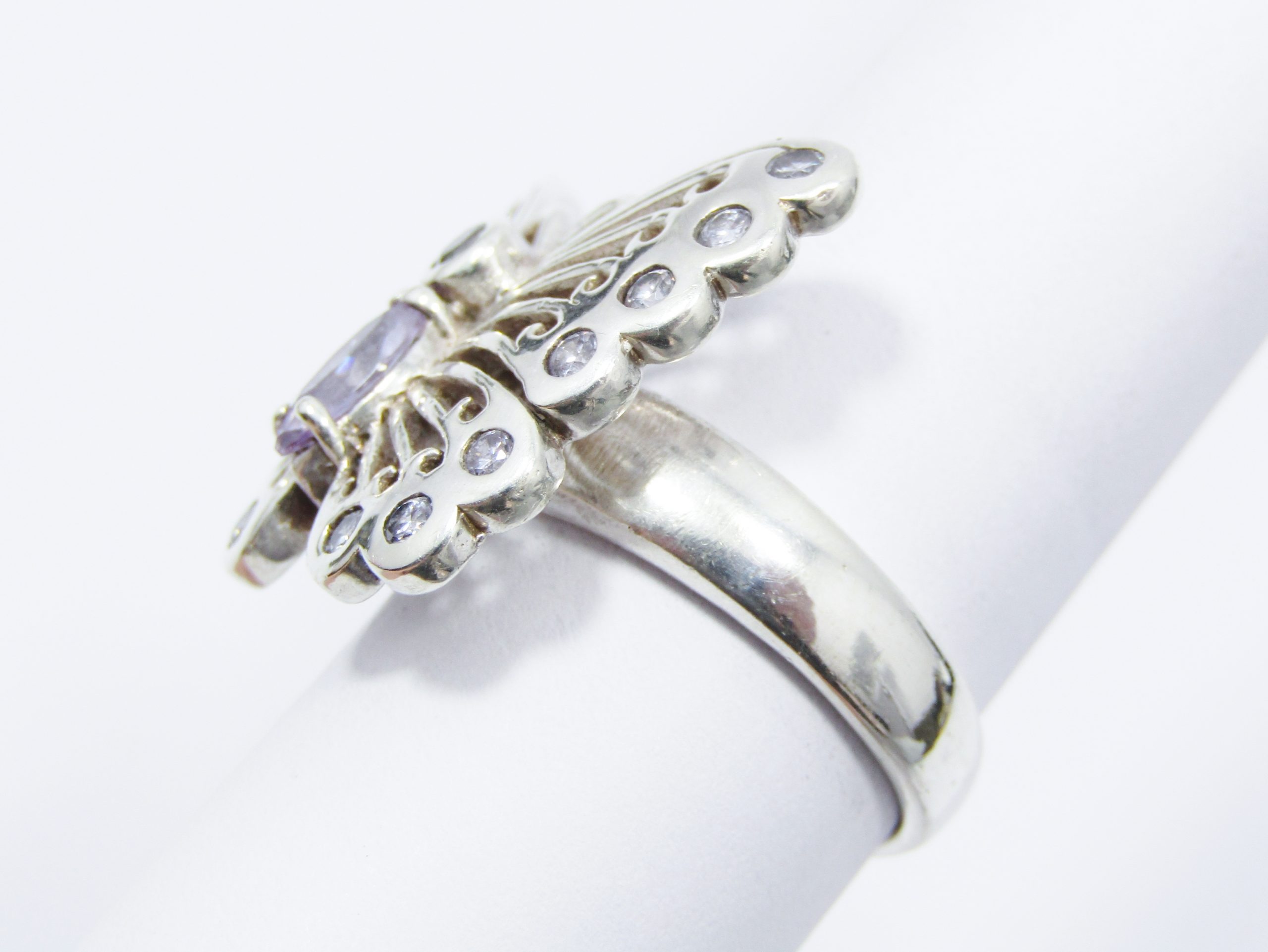 A Beautiful Chunky Butterfly Ring Set with Zirconias For Sparkle in Sterling Silver.
