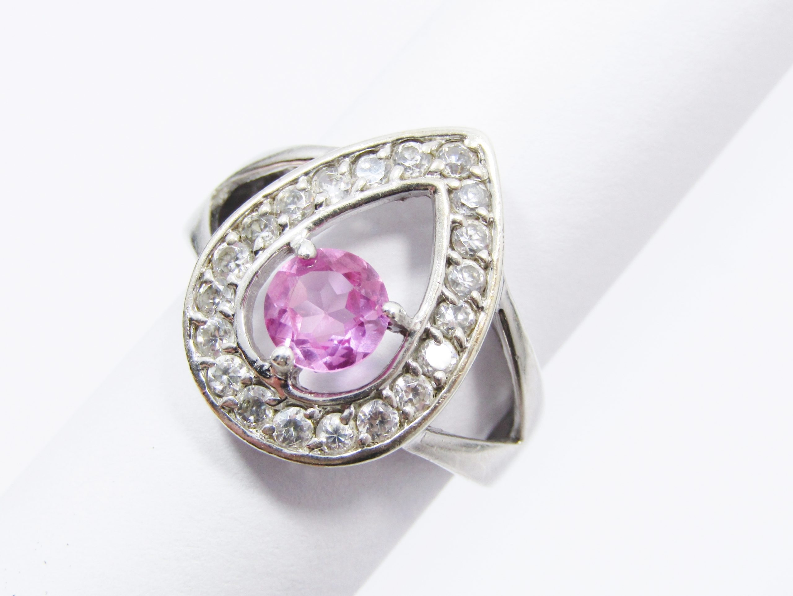 A Lovely Pear Shape Pink Zirconia Ring set in Sterling Silver.