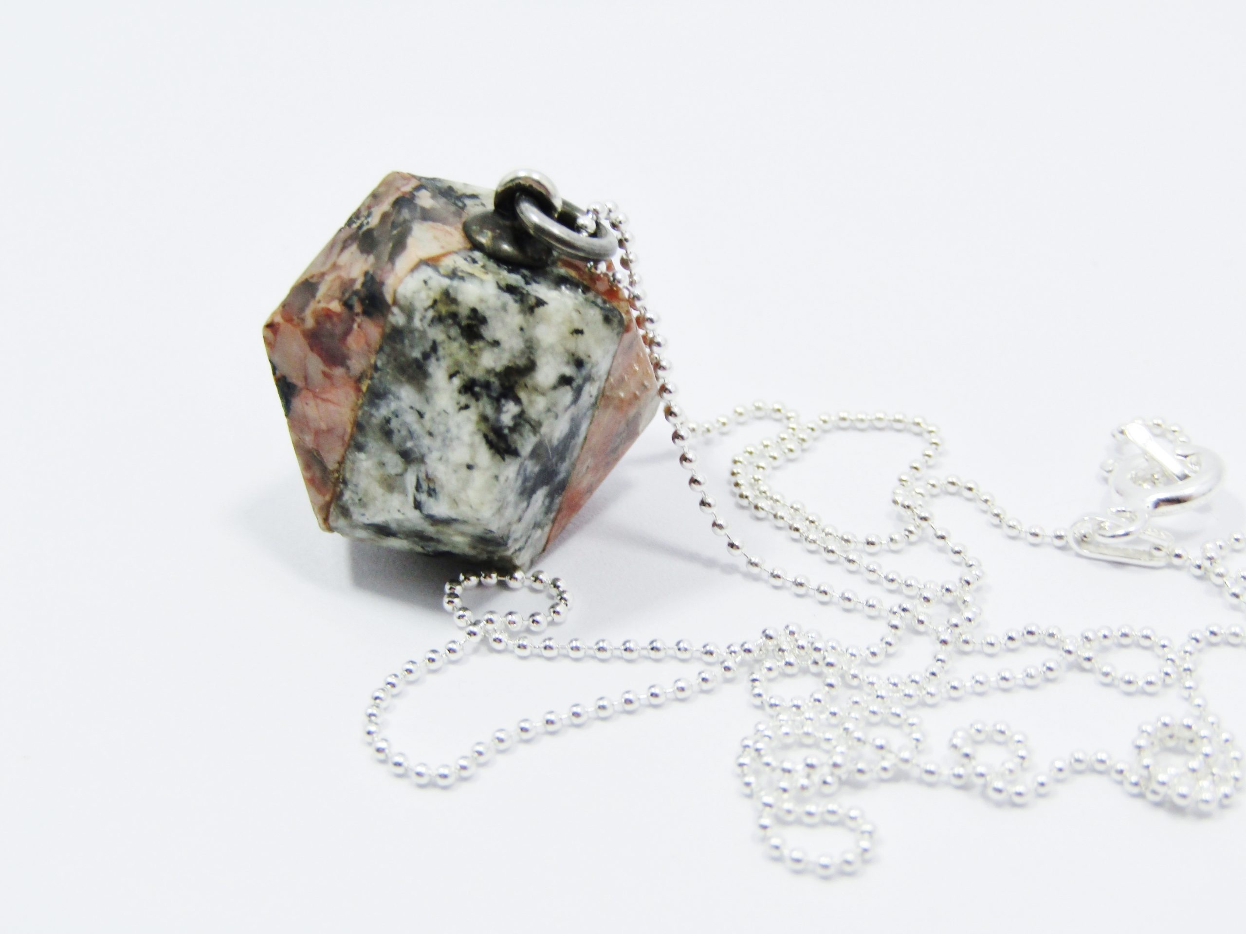 A Lovely Multi Color Granite Pendant On Chain in Sterling Silver.