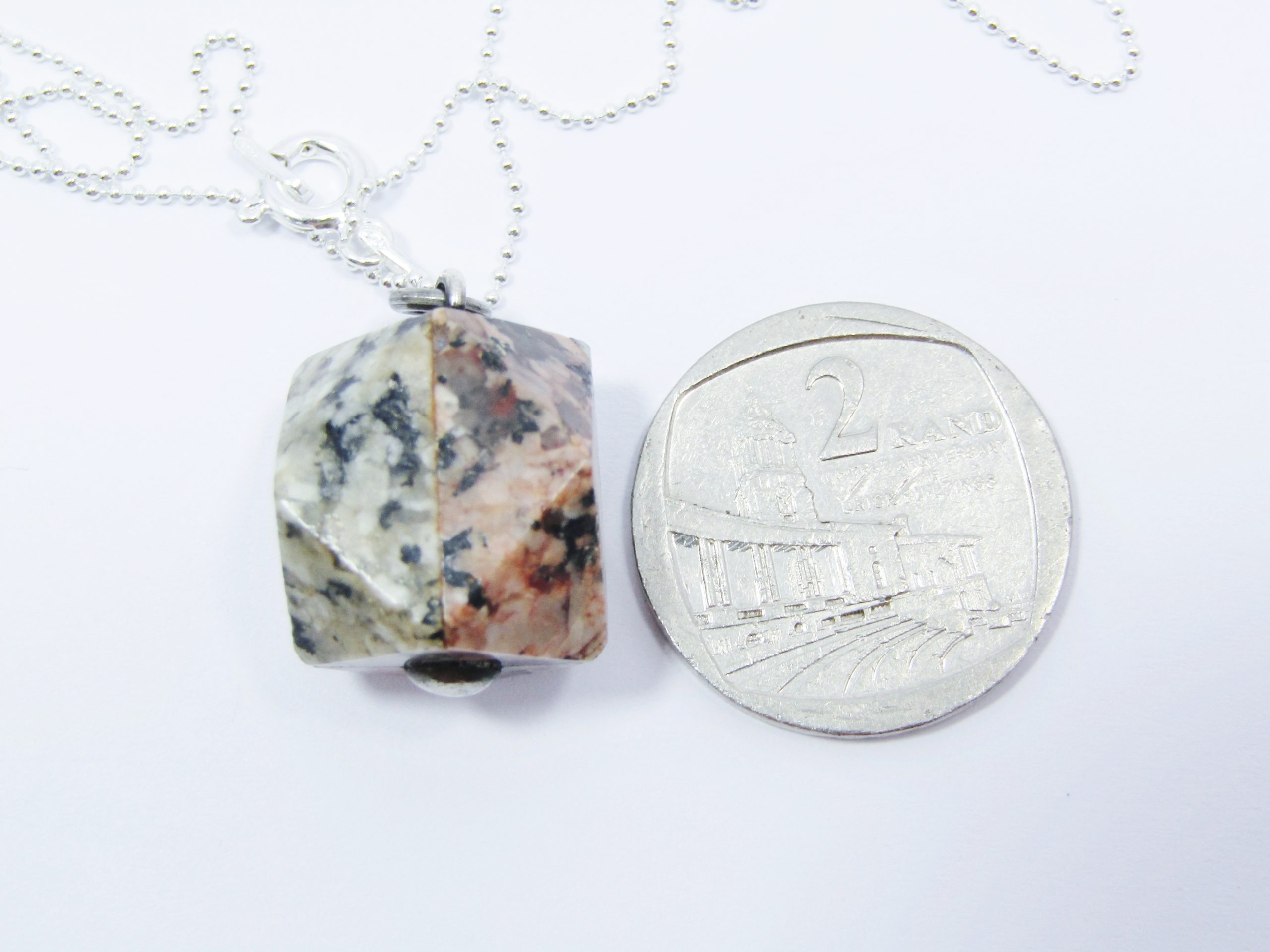 A Lovely Multi Color Granite Pendant On Chain in Sterling Silver.