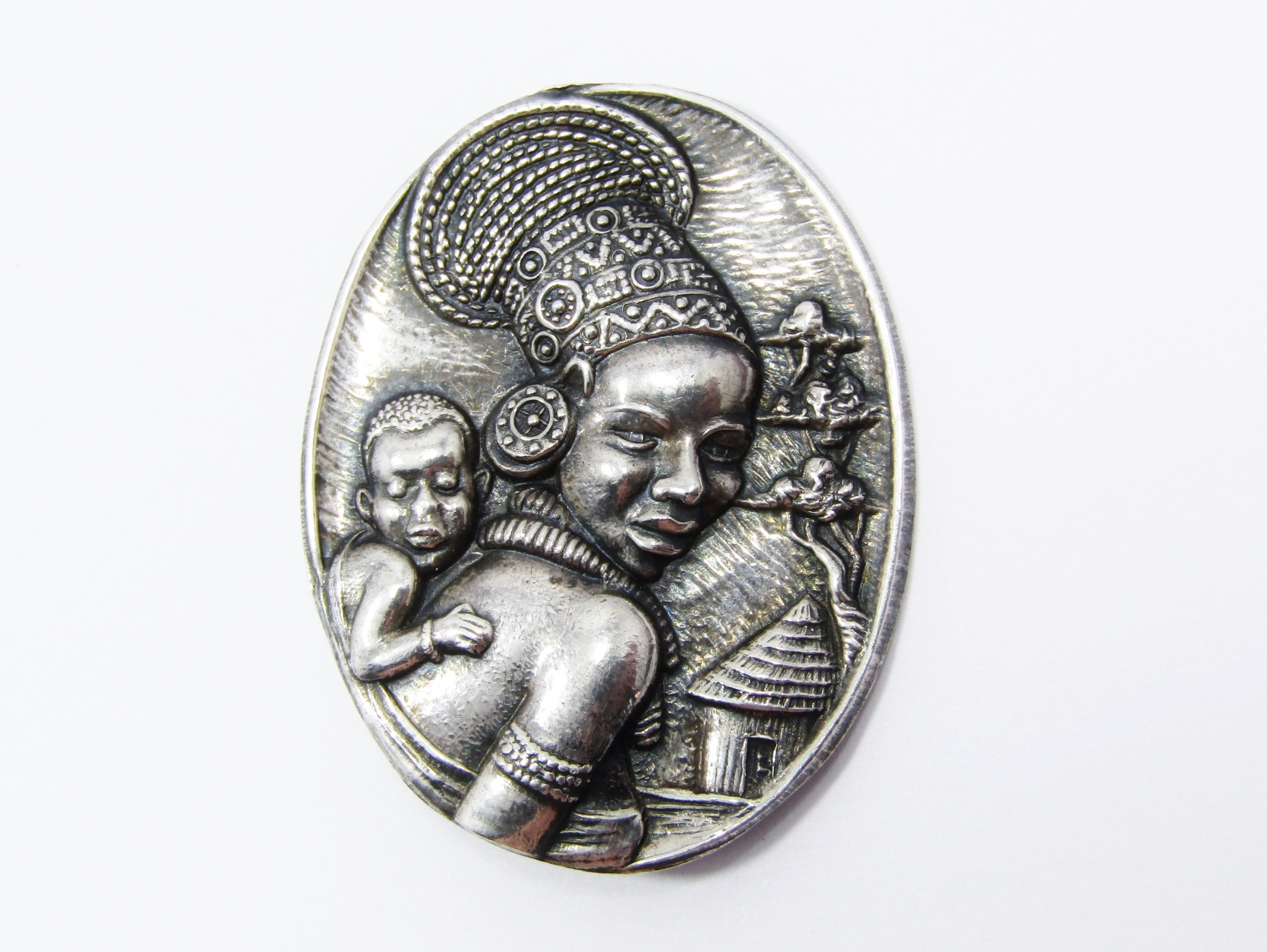 Vintage Candida Sterling Silver African Themed Brooch