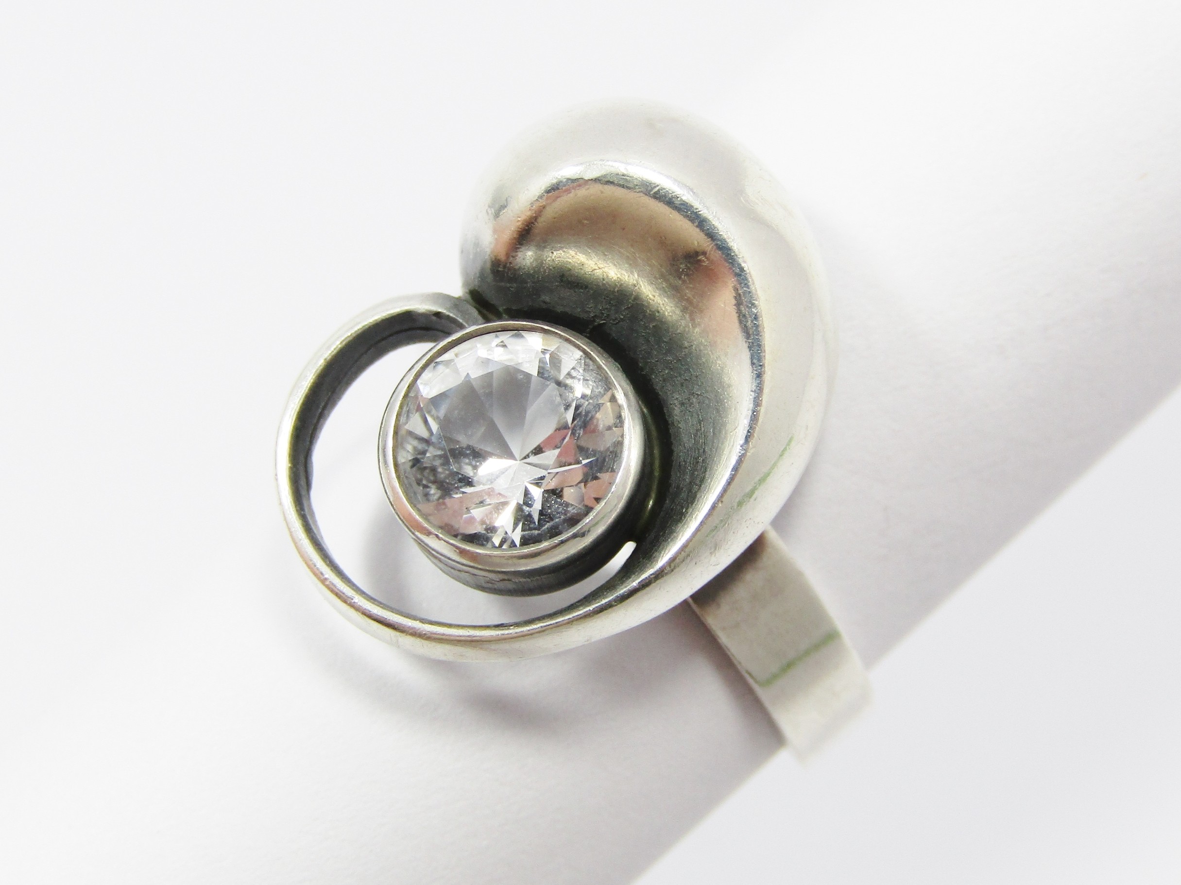Finland Modernist (c1977) Sterling Silver Rock Crystal Ring