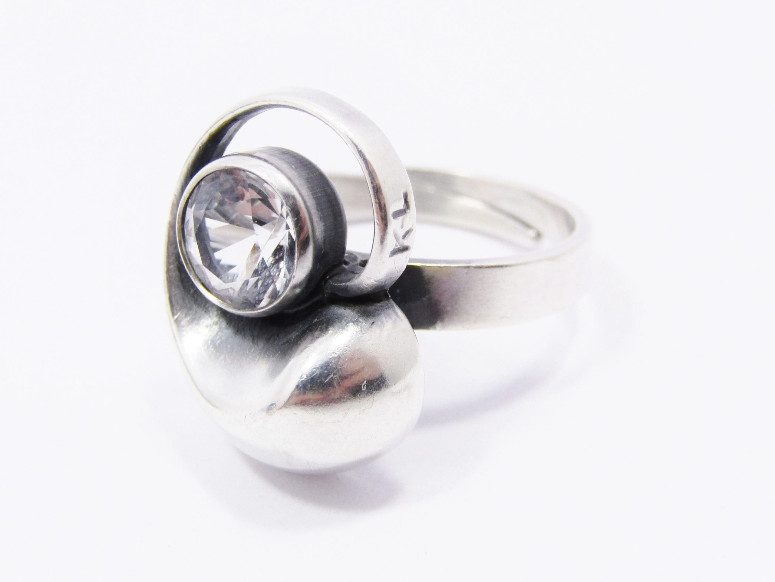 Finland Modernist (c1977) Sterling Silver Rock Crystal Ring