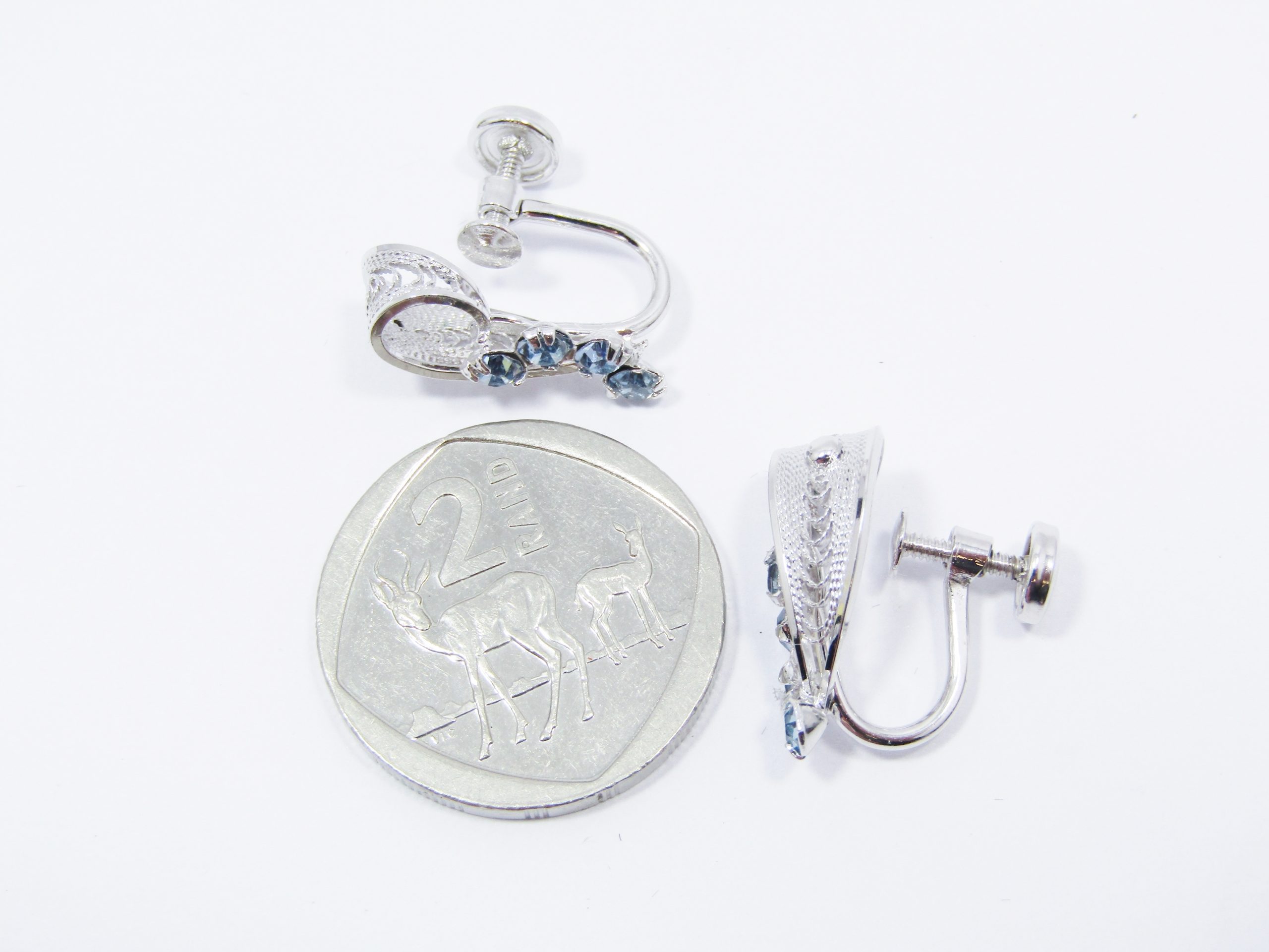 A Beautiful Pair of Vintage Design Screw Back Earrings With light Blue paste Stones in Sterling Silver.