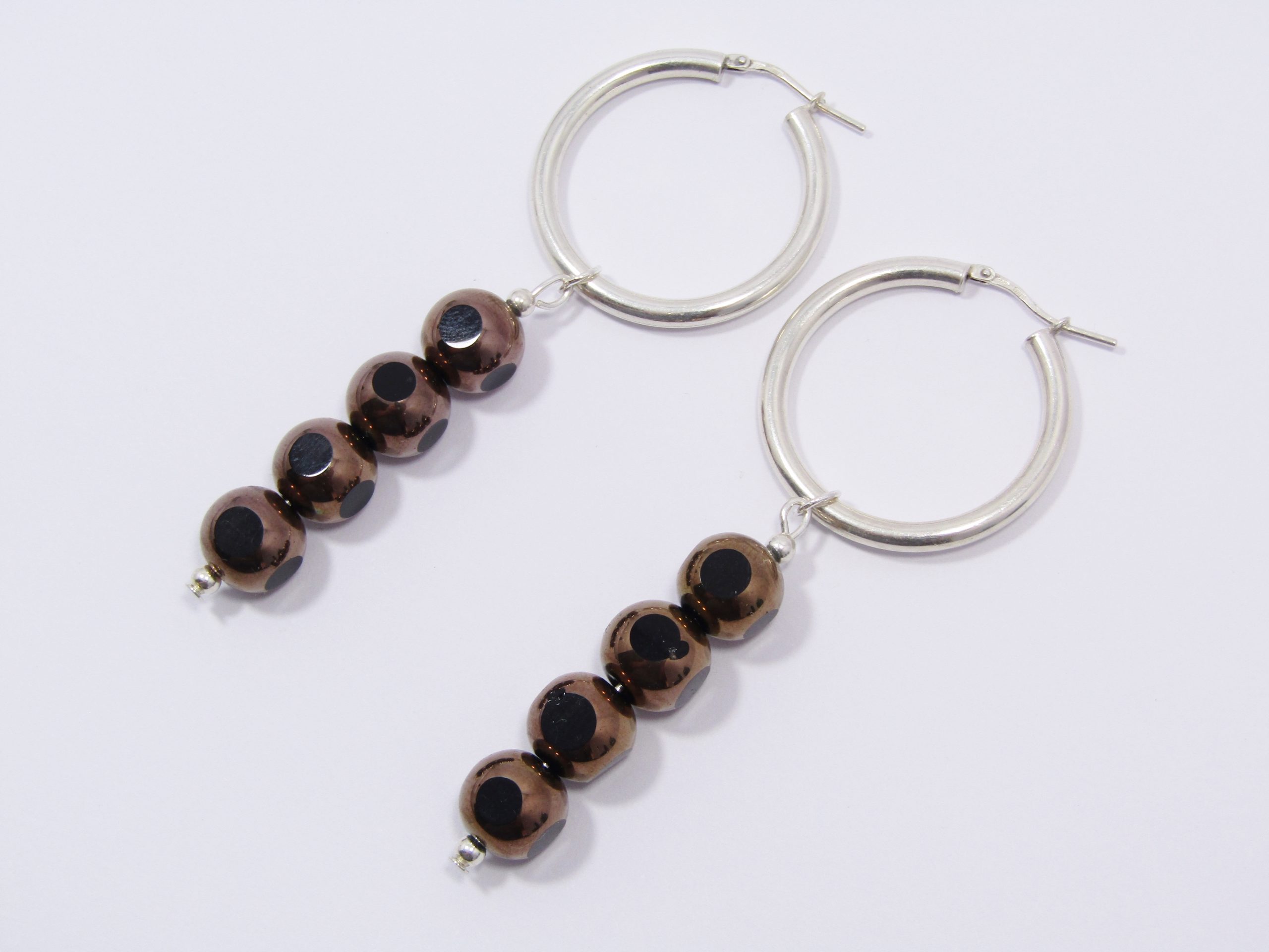 A Beautiful Pair of Bronze Venetian Glass Dangling Earring on Sterling Silver Hoops