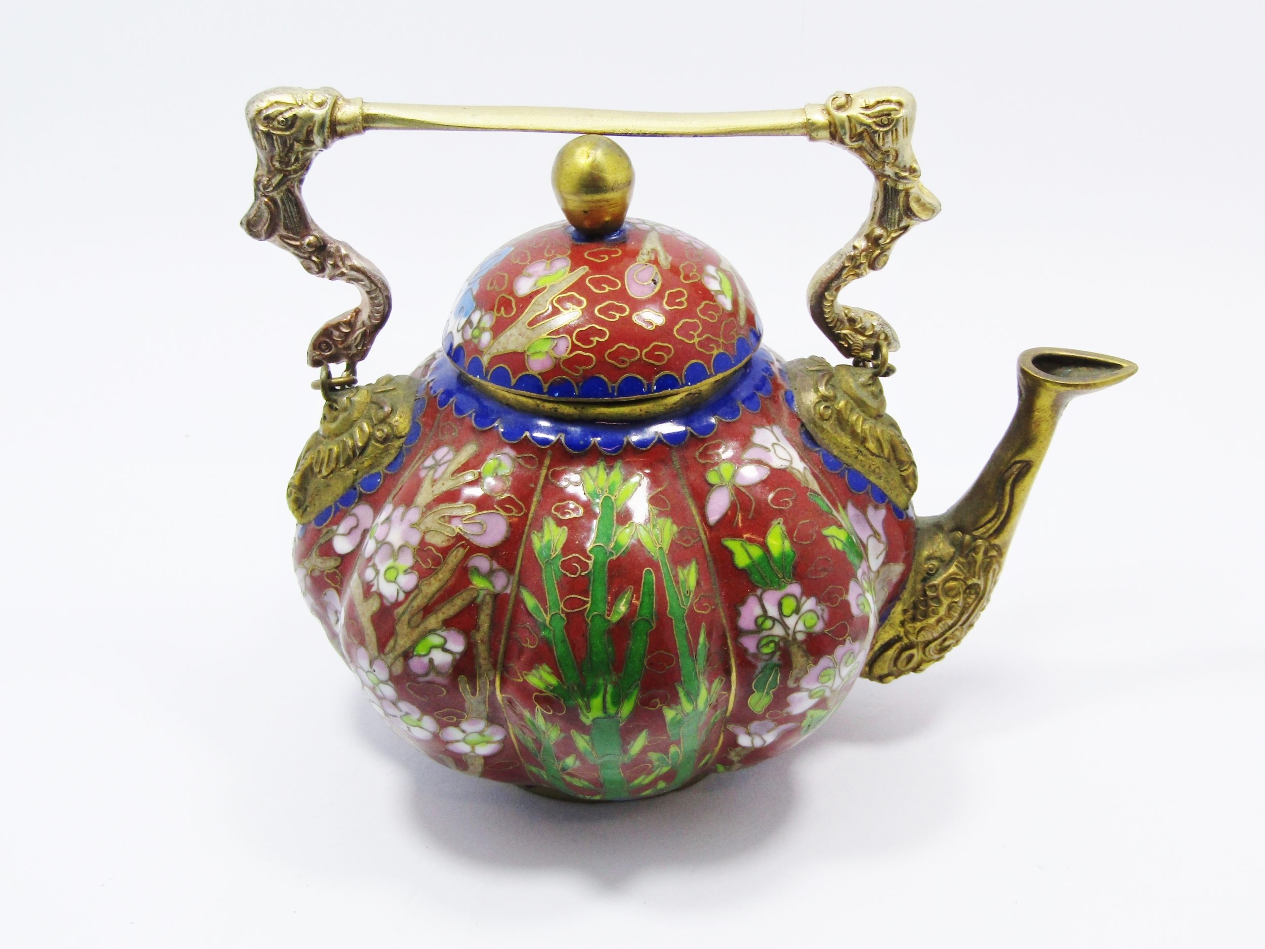 Rare Find! Beautiful Cloisonne Small Brass Teapot