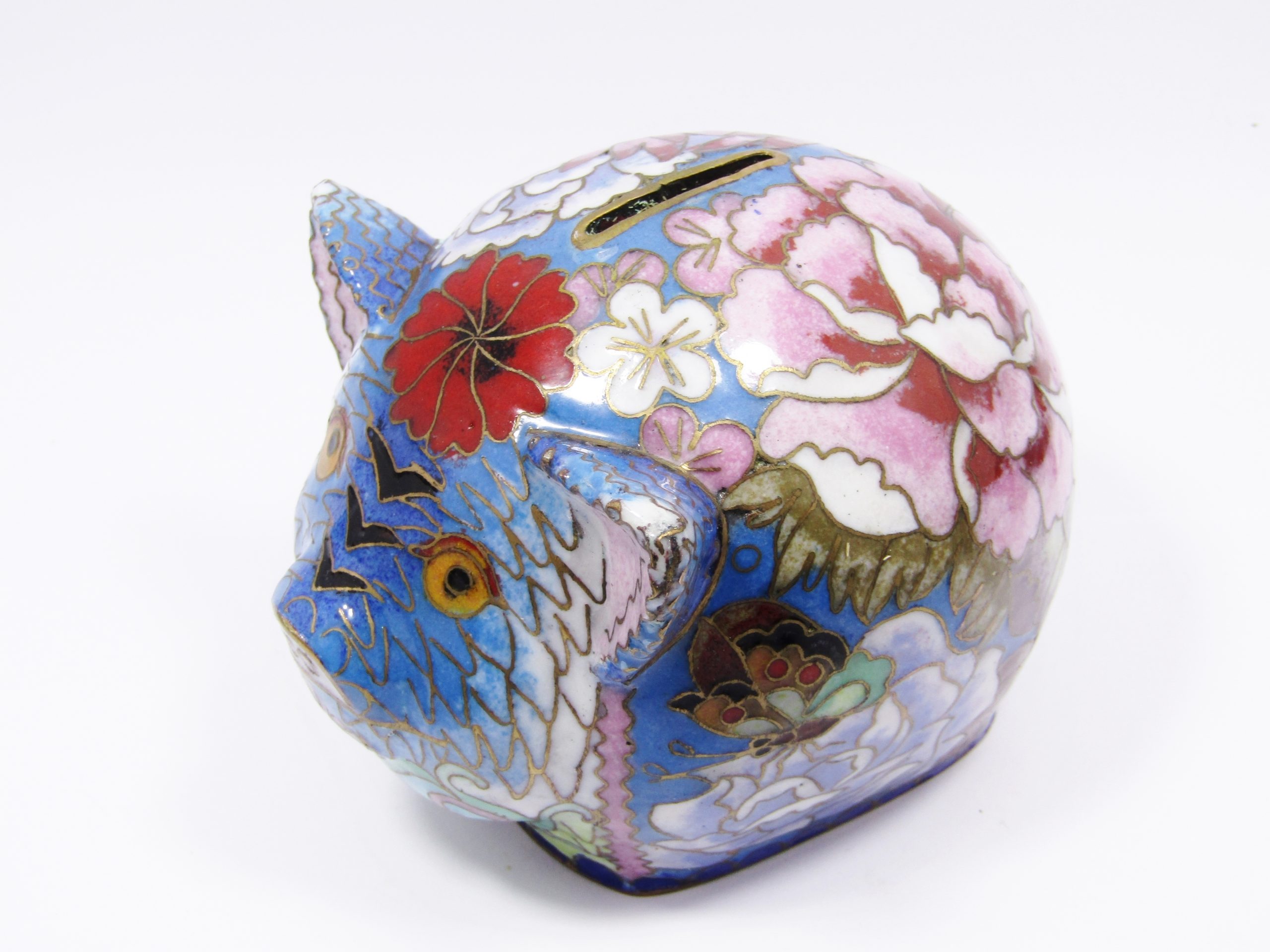 Rare Find! Vintage Oriental Cloisonne Piggy Bank