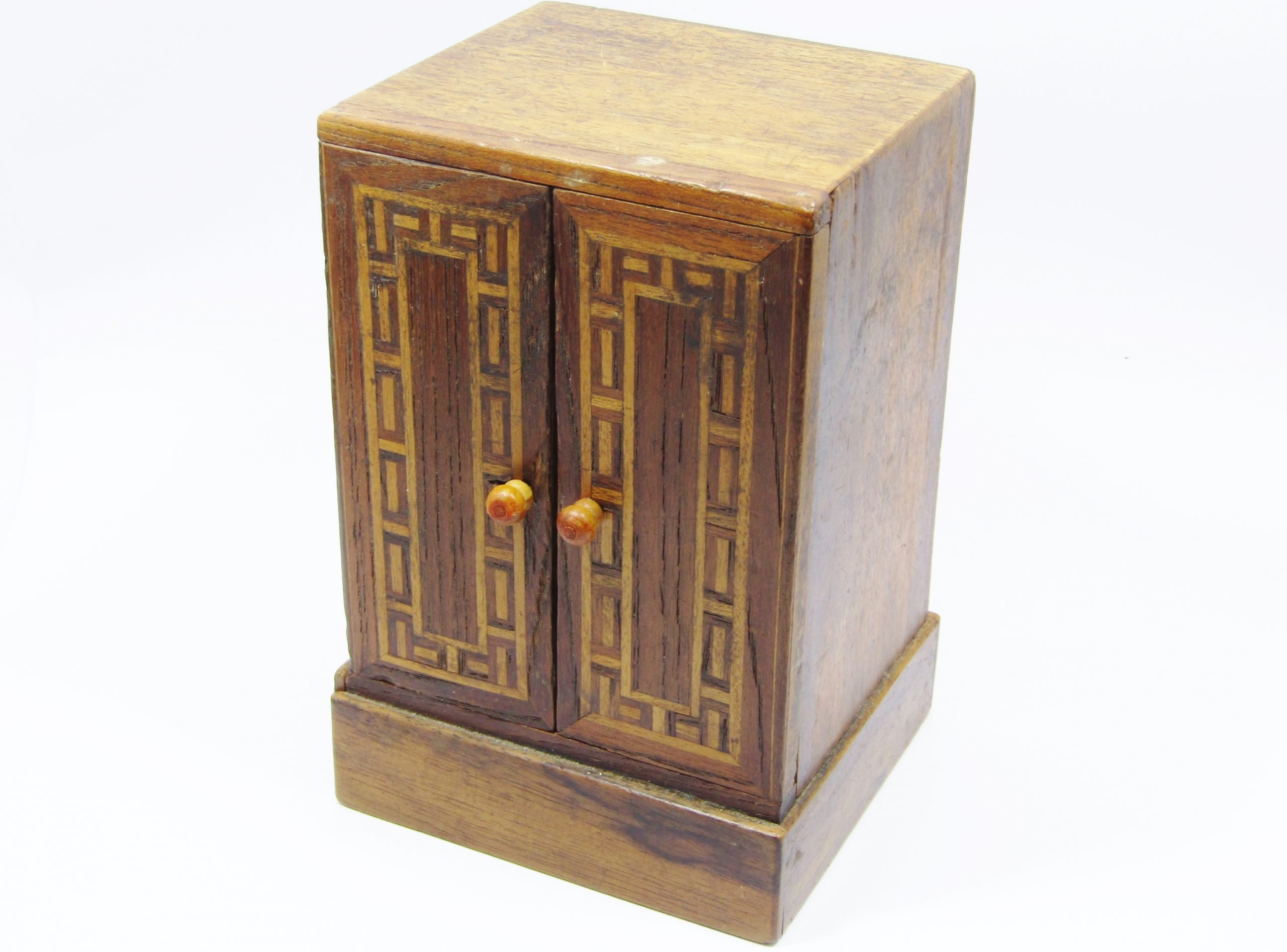 Beautiful Vintage Treen Inlaid Wood Safety Bank