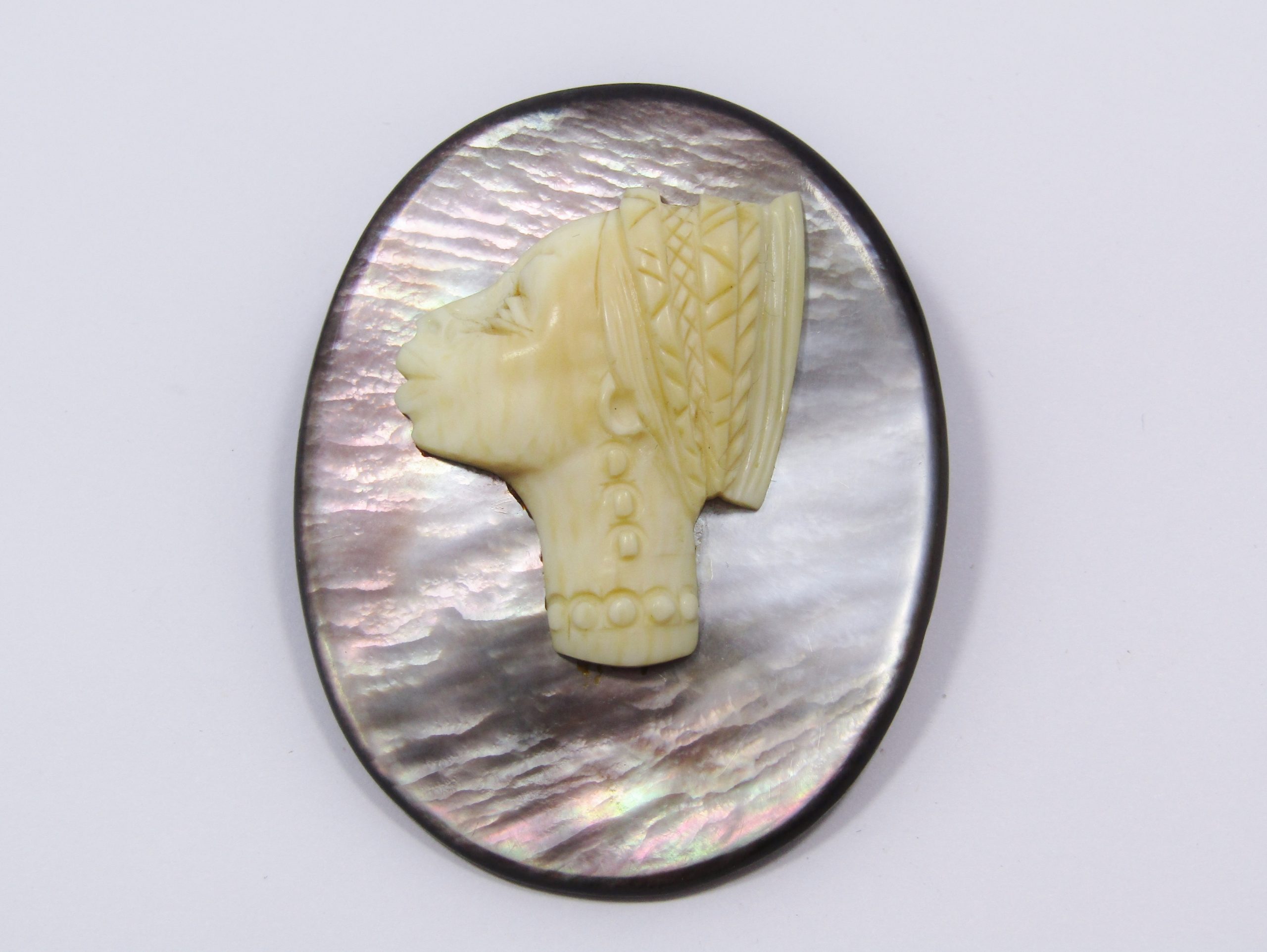 Vintage Carved Ivory & Abalone Shell Brooch