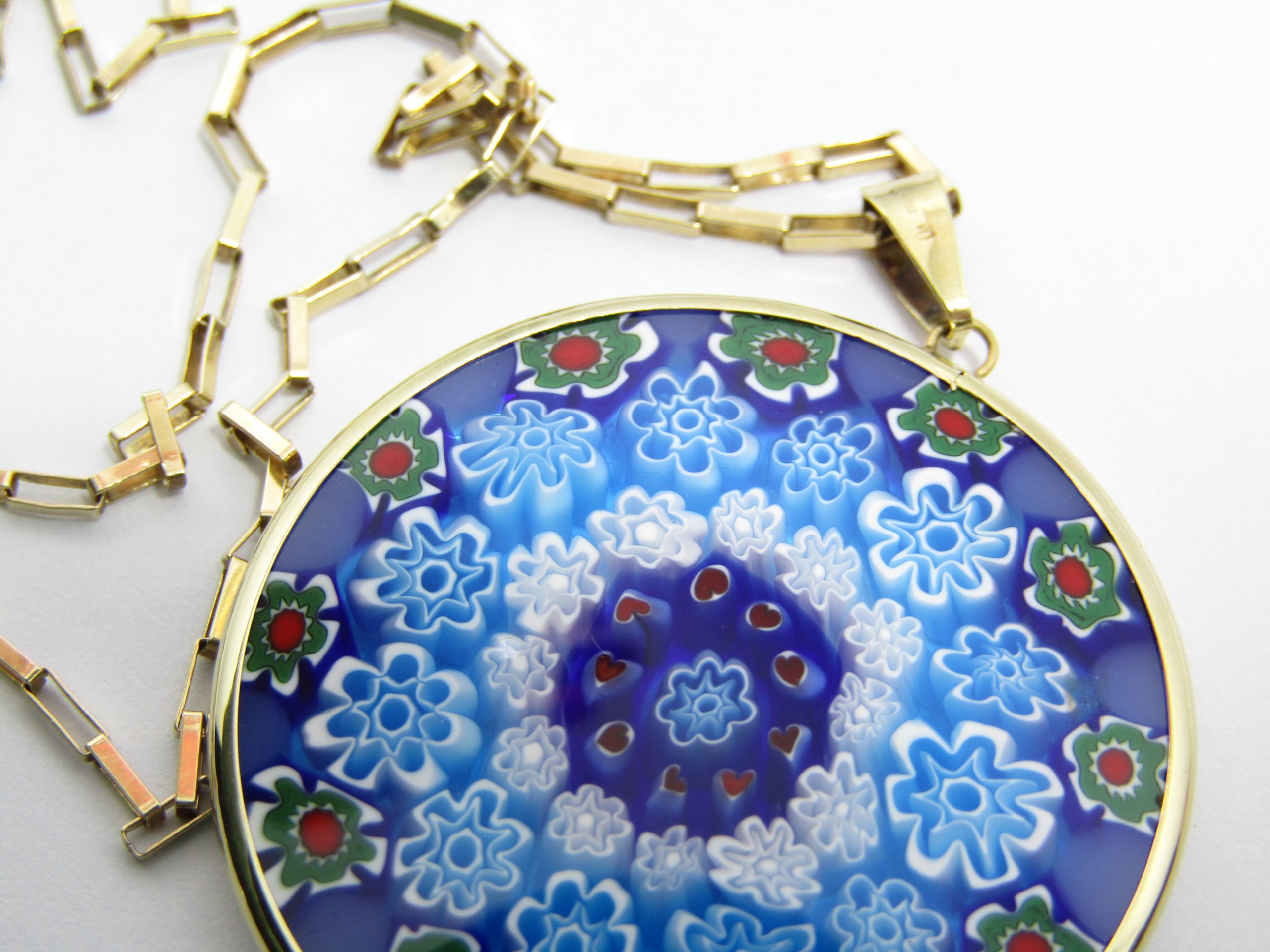 Stunning! Italian 14K Gold Murano Glass Pendant on Chain