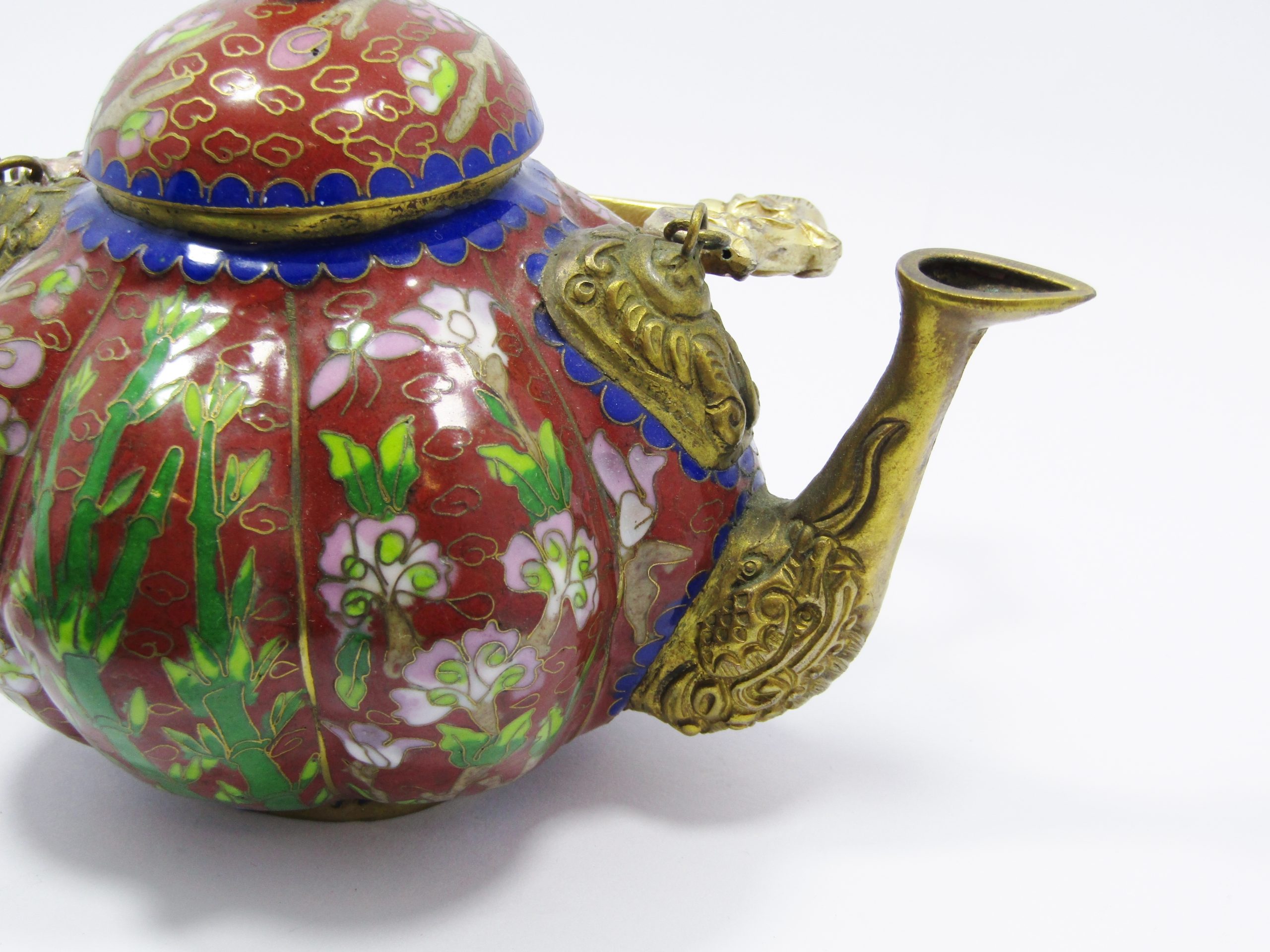 Rare Find! Beautiful Cloisonne Small Brass Teapot