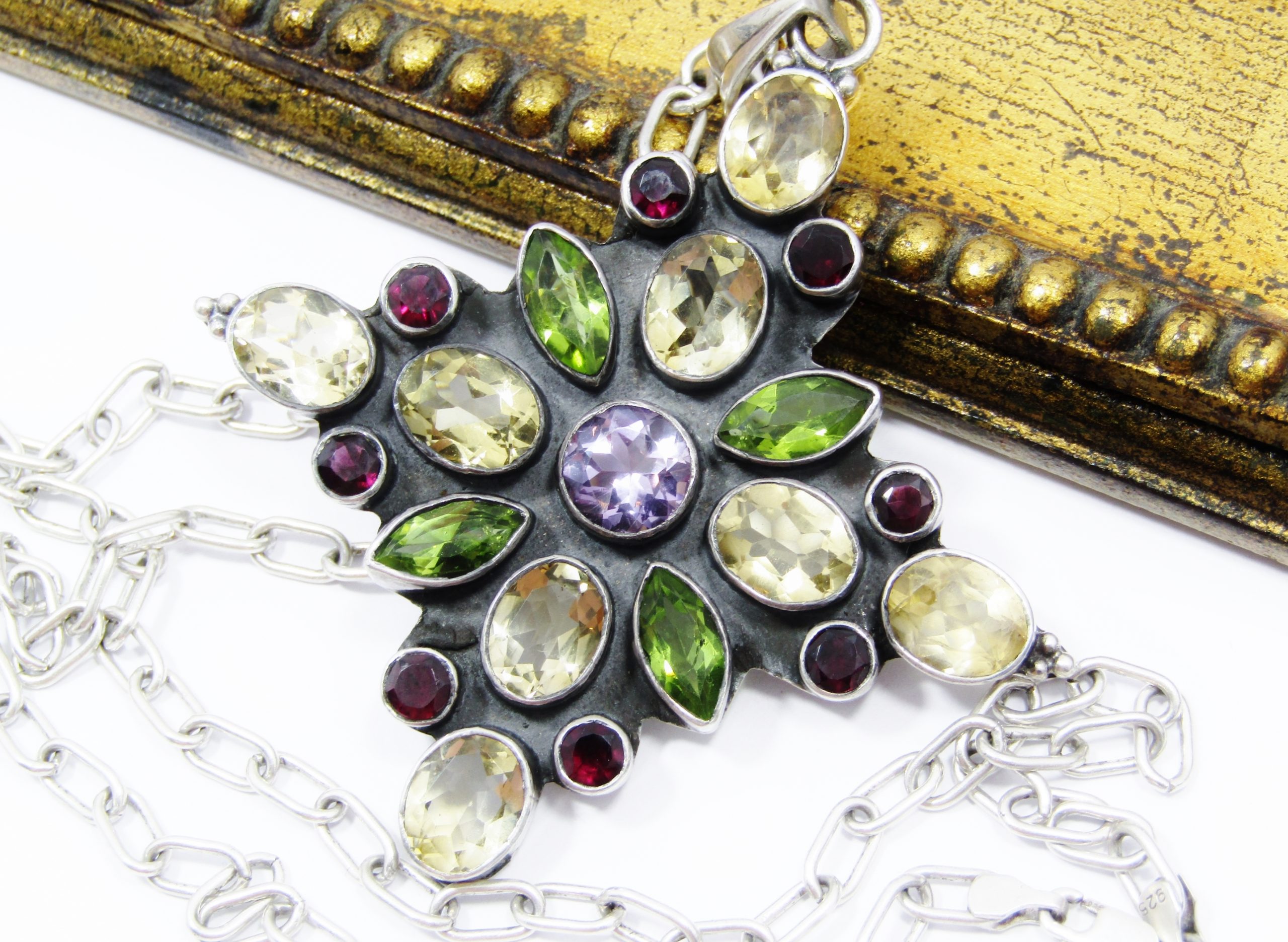 A Gorgeous Huge Gemstone Pendant on Chain in Sterling Silver