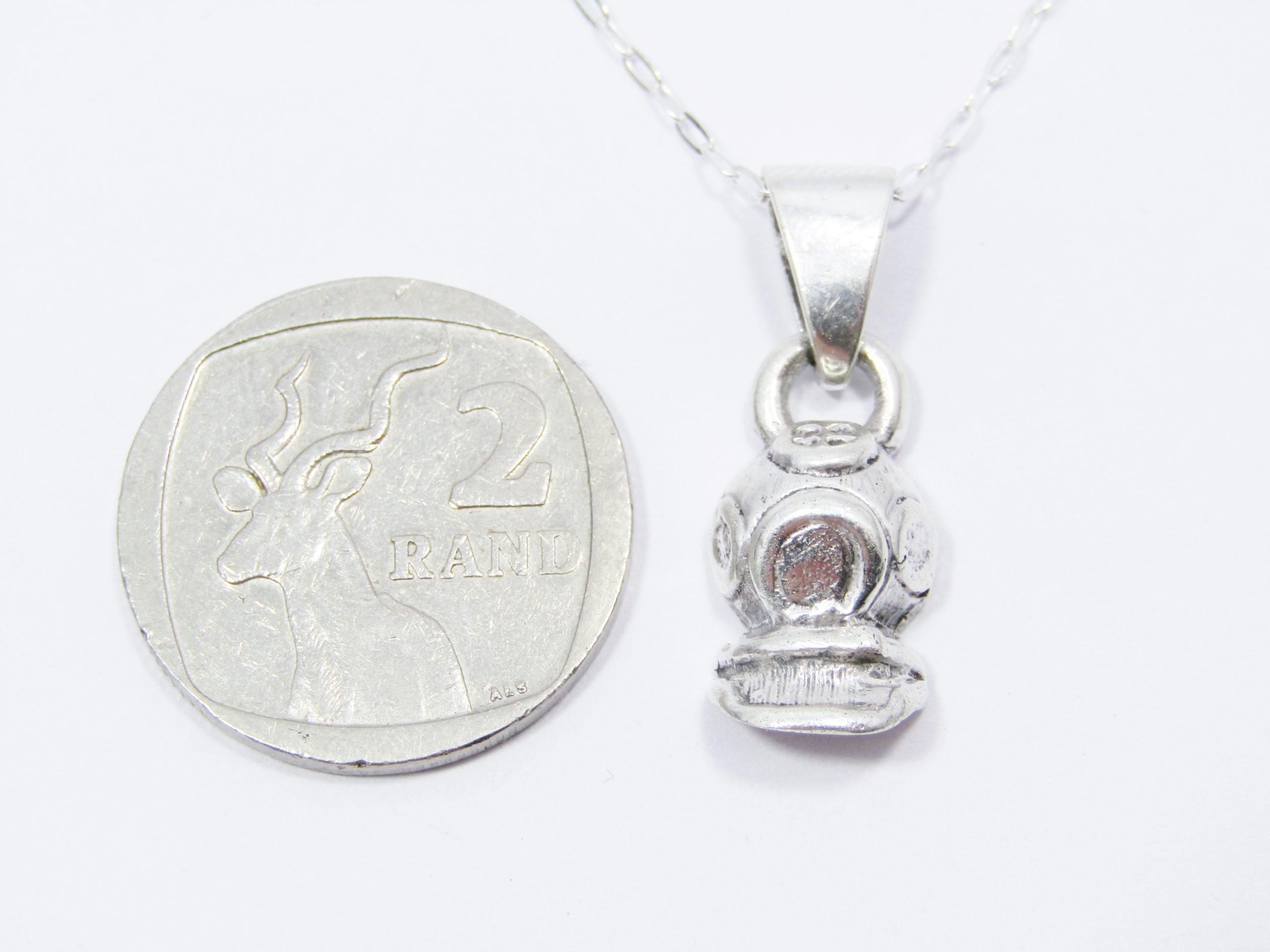 A Lovely Nautical Divers Helmet Pendant on Chain in Sterling Silver.