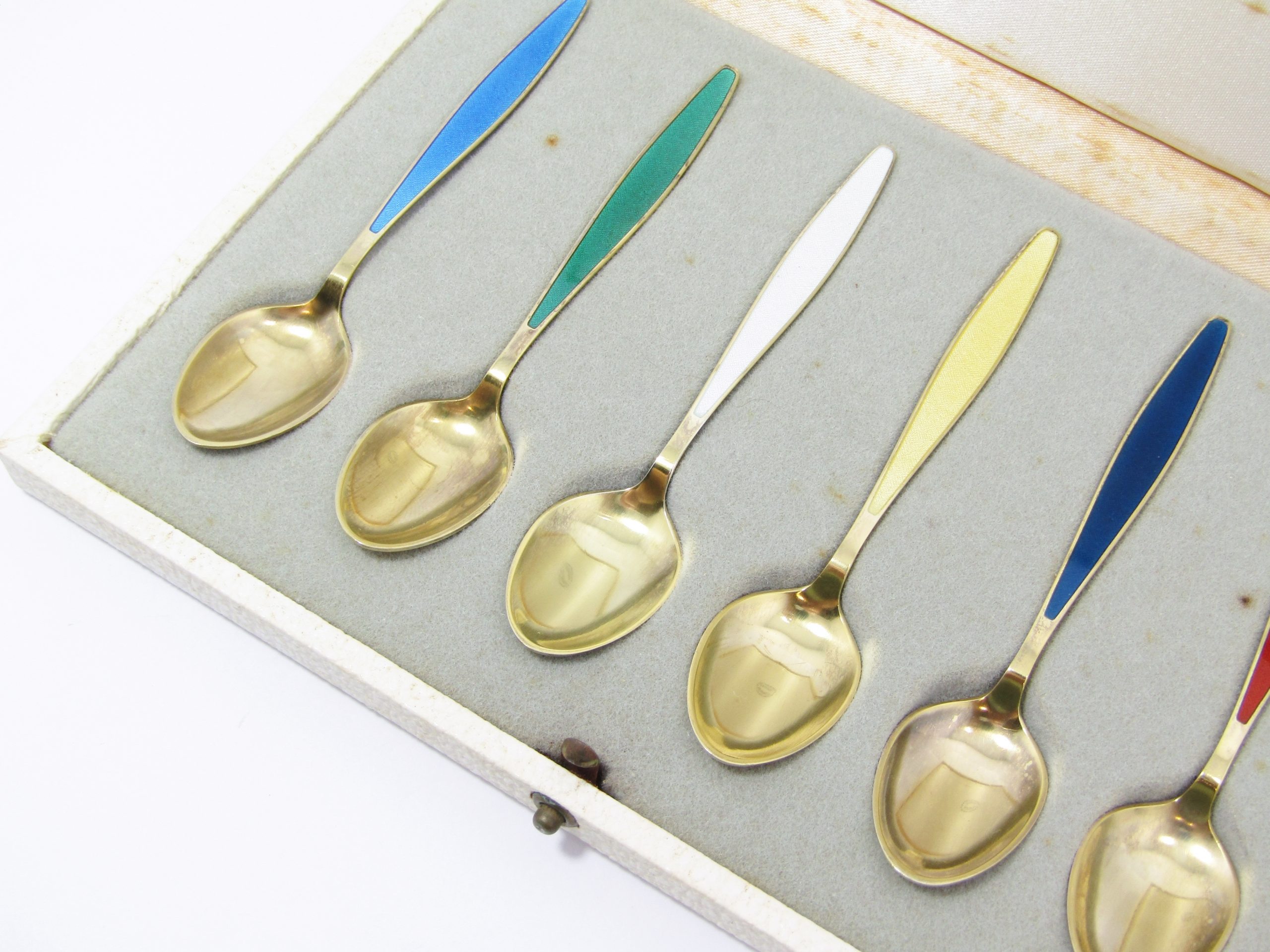 Vintage Georg Jensen Silver Vermeil & Enamel Demitasse Spoons