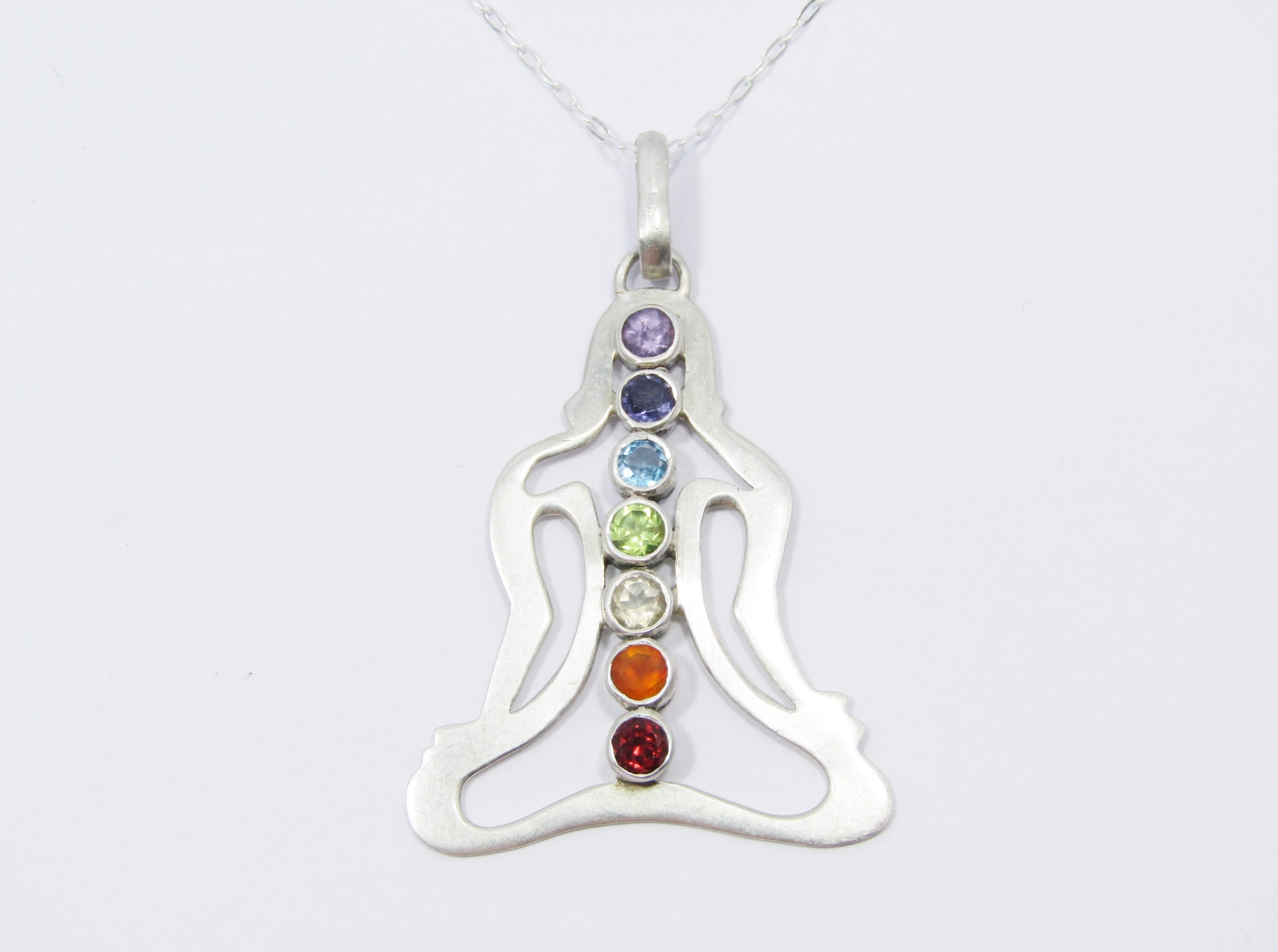 A Lovely Large Yoga Chakra Gemstone Pendant On Chain in Sterling Silver.