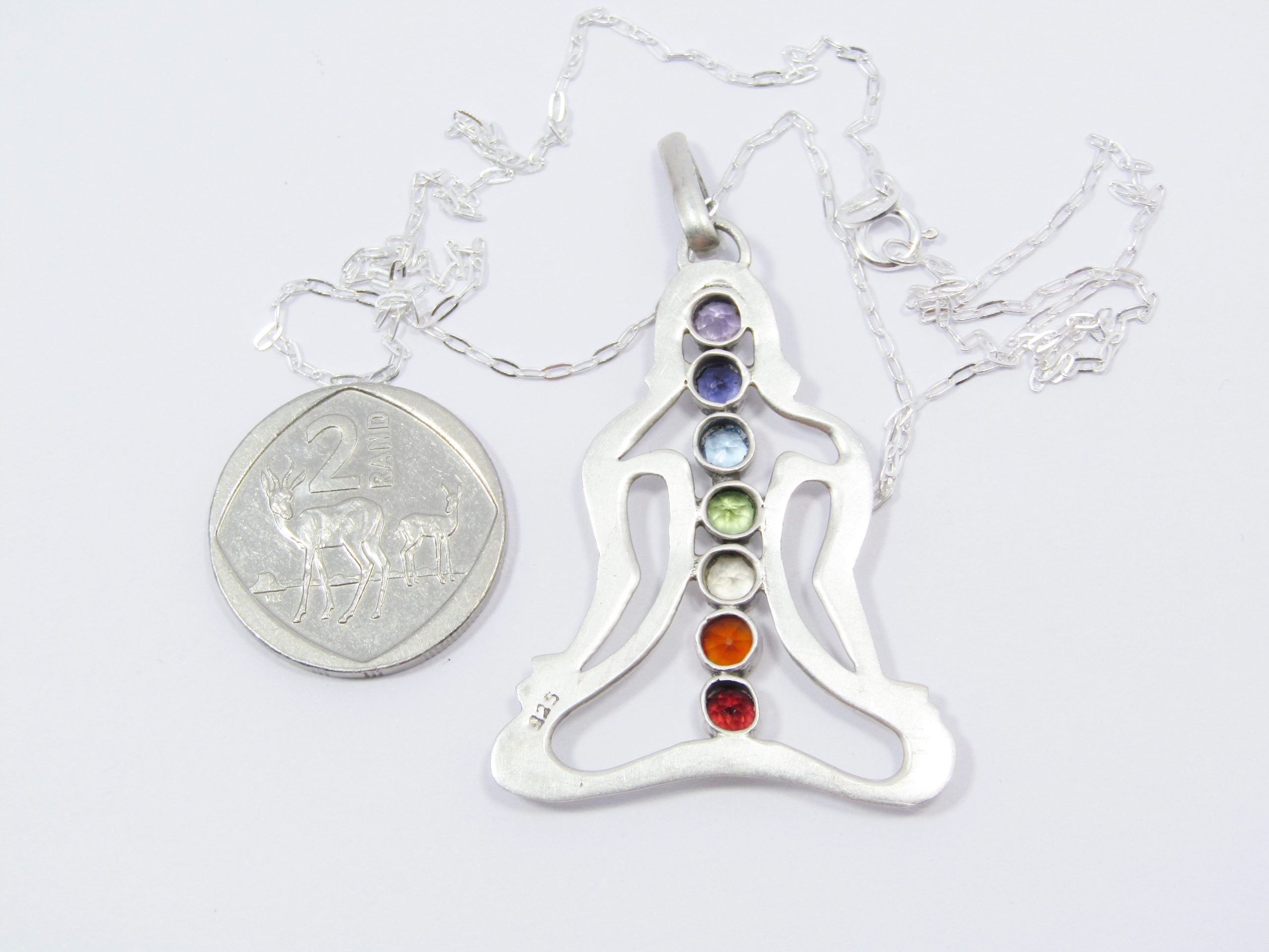 A Lovely Large Yoga Chakra Gemstone Pendant On Chain in Sterling Silver.