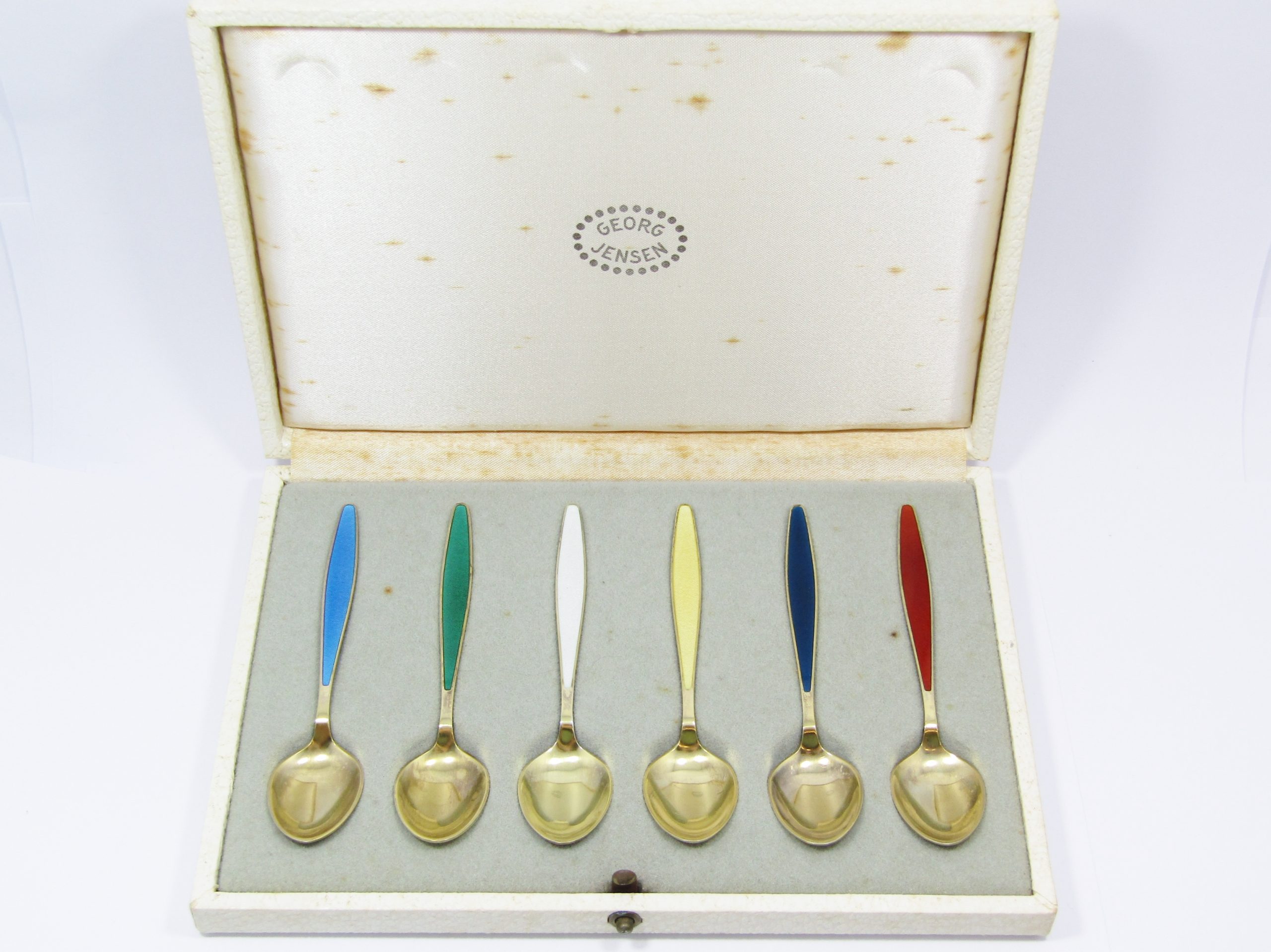 Vintage Georg Jensen Silver Vermeil & Enamel Demitasse Spoons
