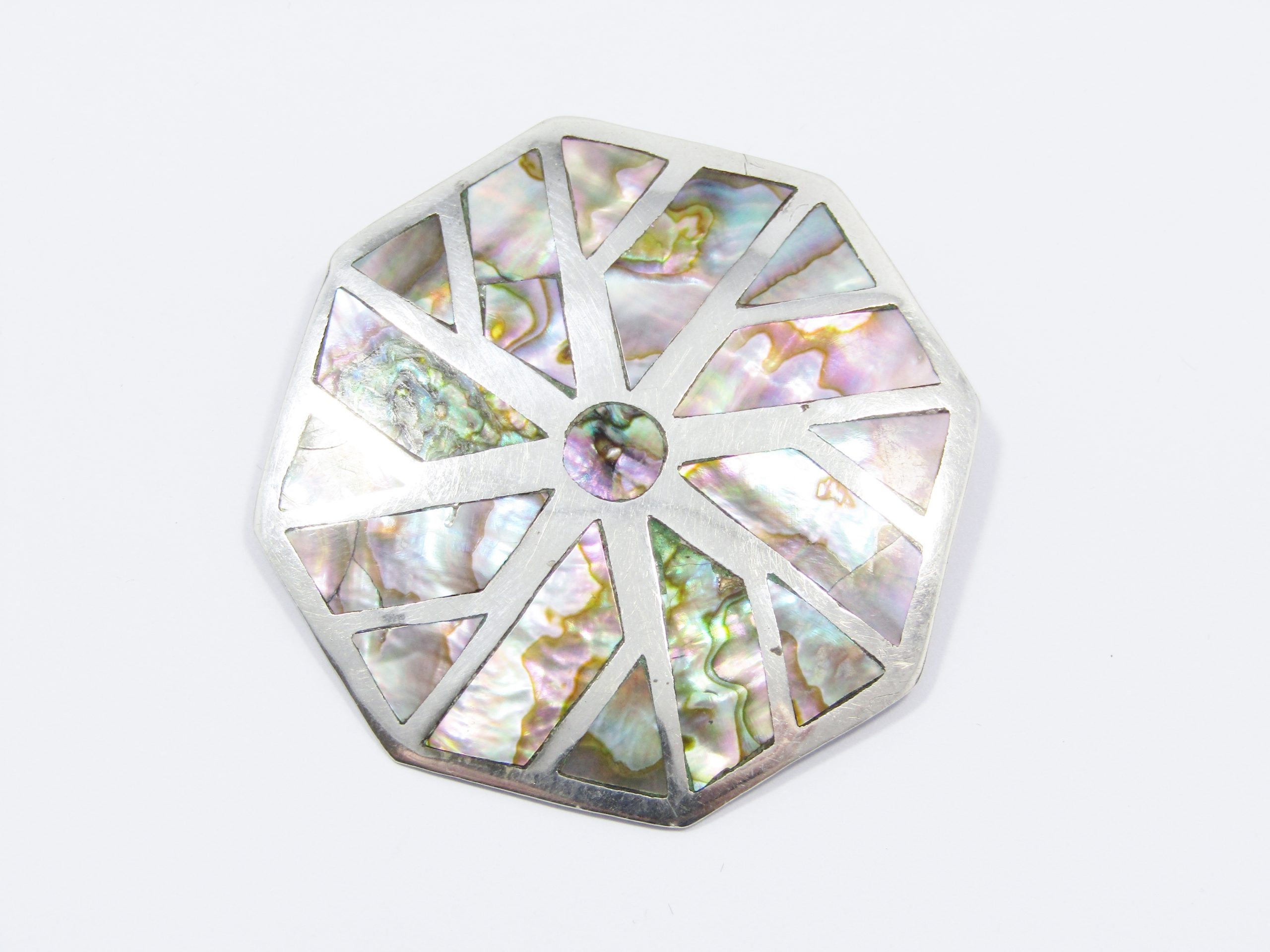 A Gorgeous Huge Abalone Shell inlay Pendant/ Brooch in Sterling Silver.