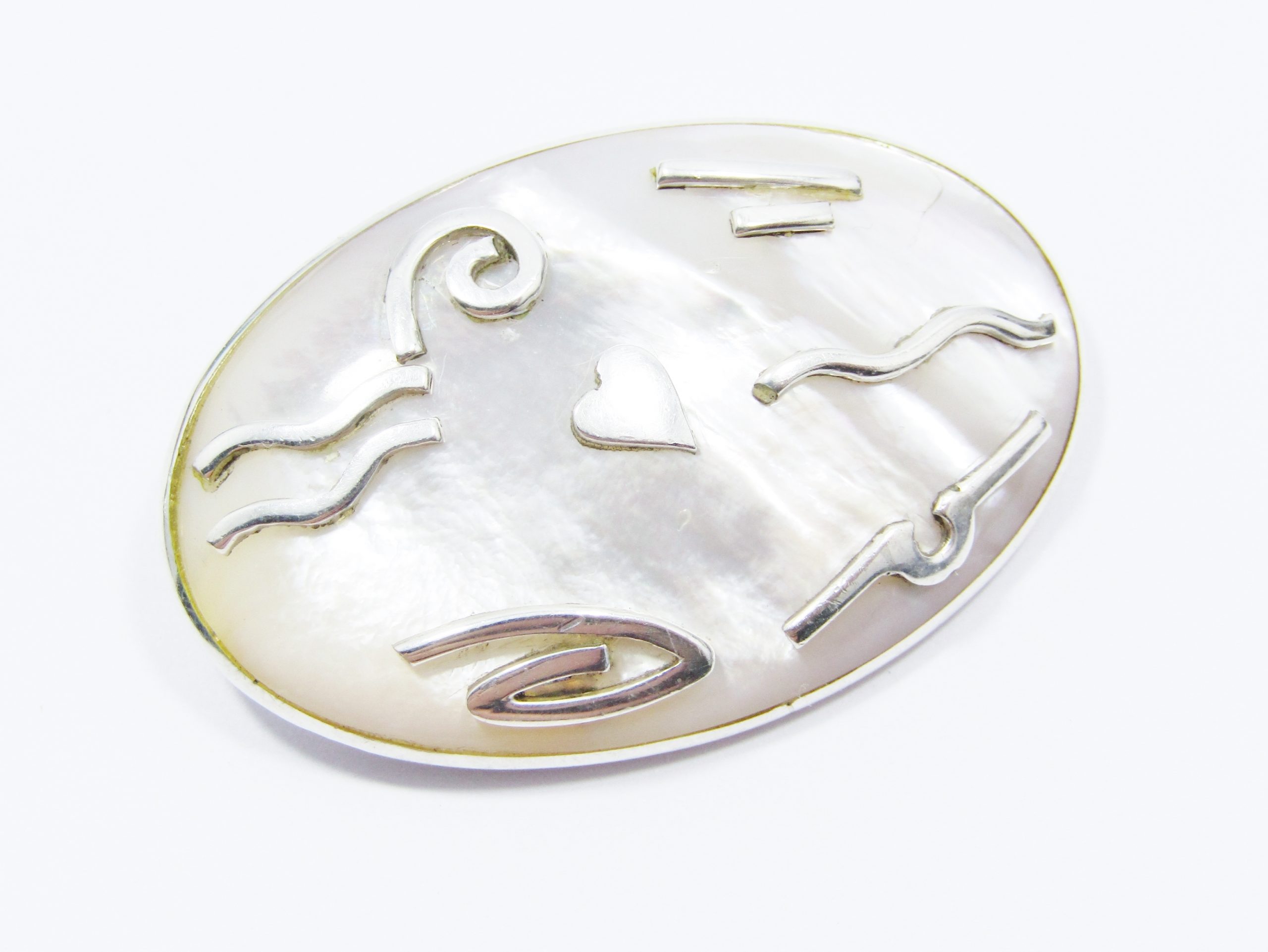 A Stunning Large Switzerland Designer Mother of Pearl Brooch in Sterling Silver
