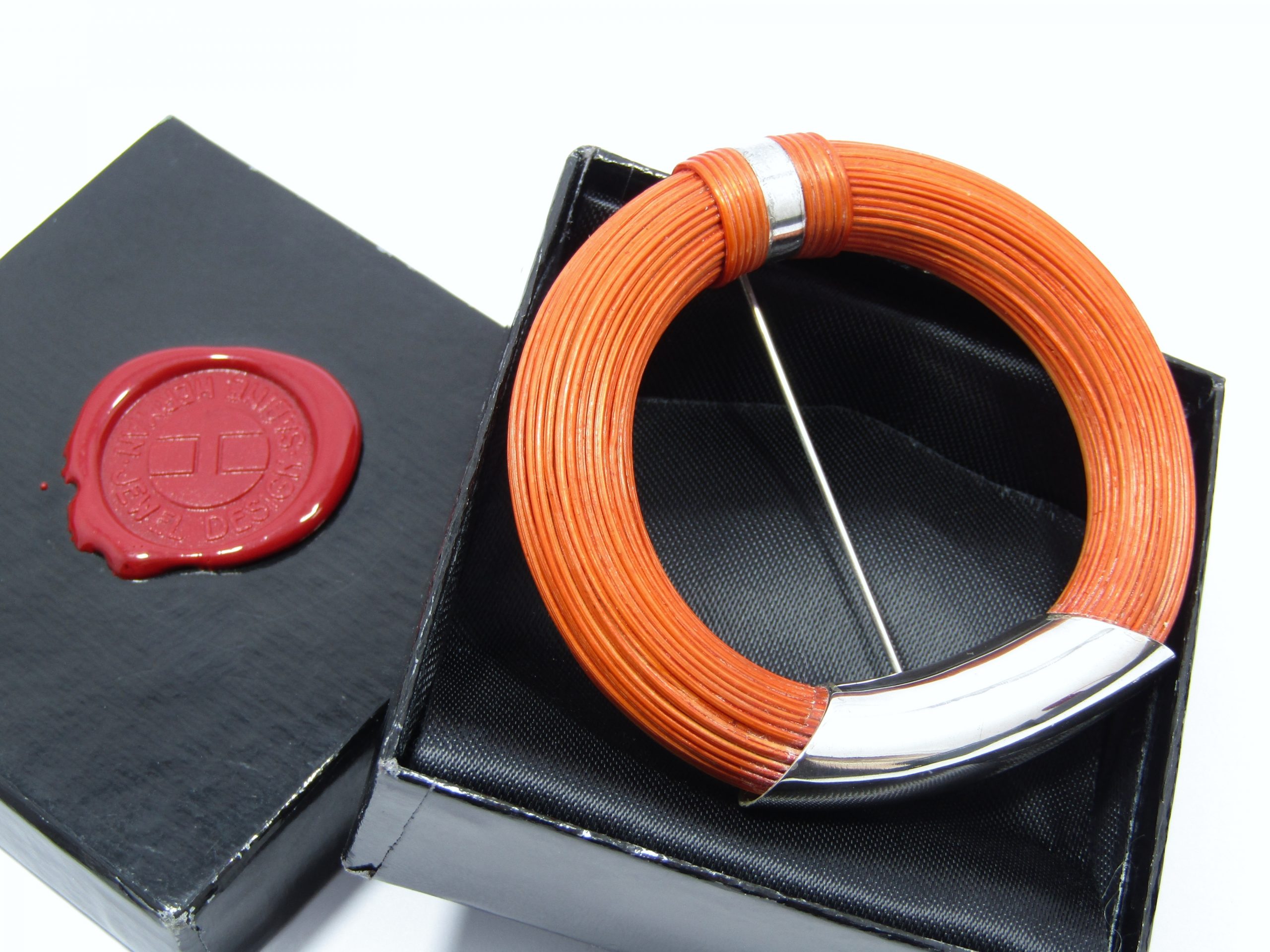 Beautiful! Designer Sabine Herman Silver & Enameled Rattan Brooch