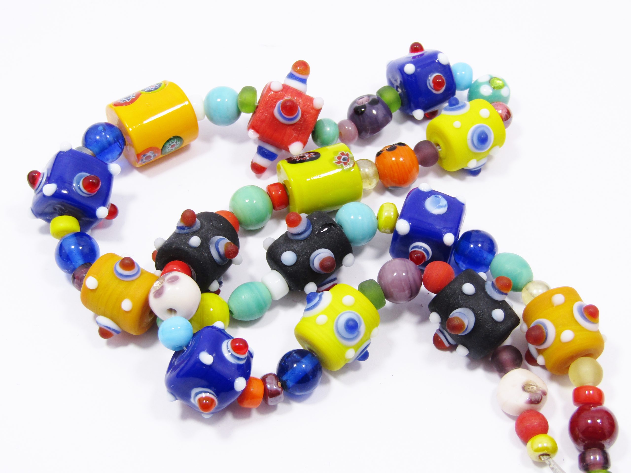 Colourful! Vintage Chunky Art Glass Bead Necklace