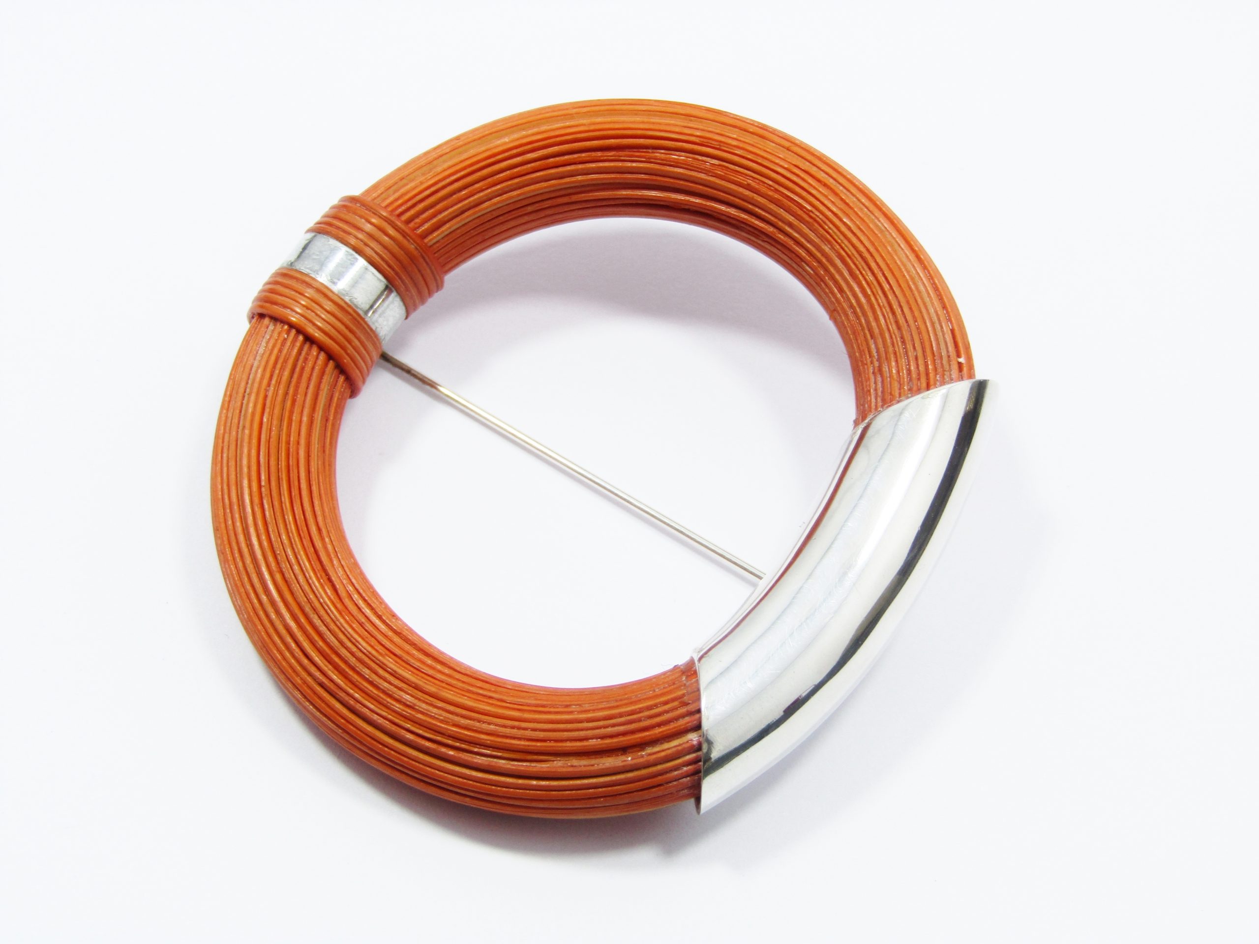 Beautiful! Designer Sabine Herman Silver & Enameled Rattan Brooch