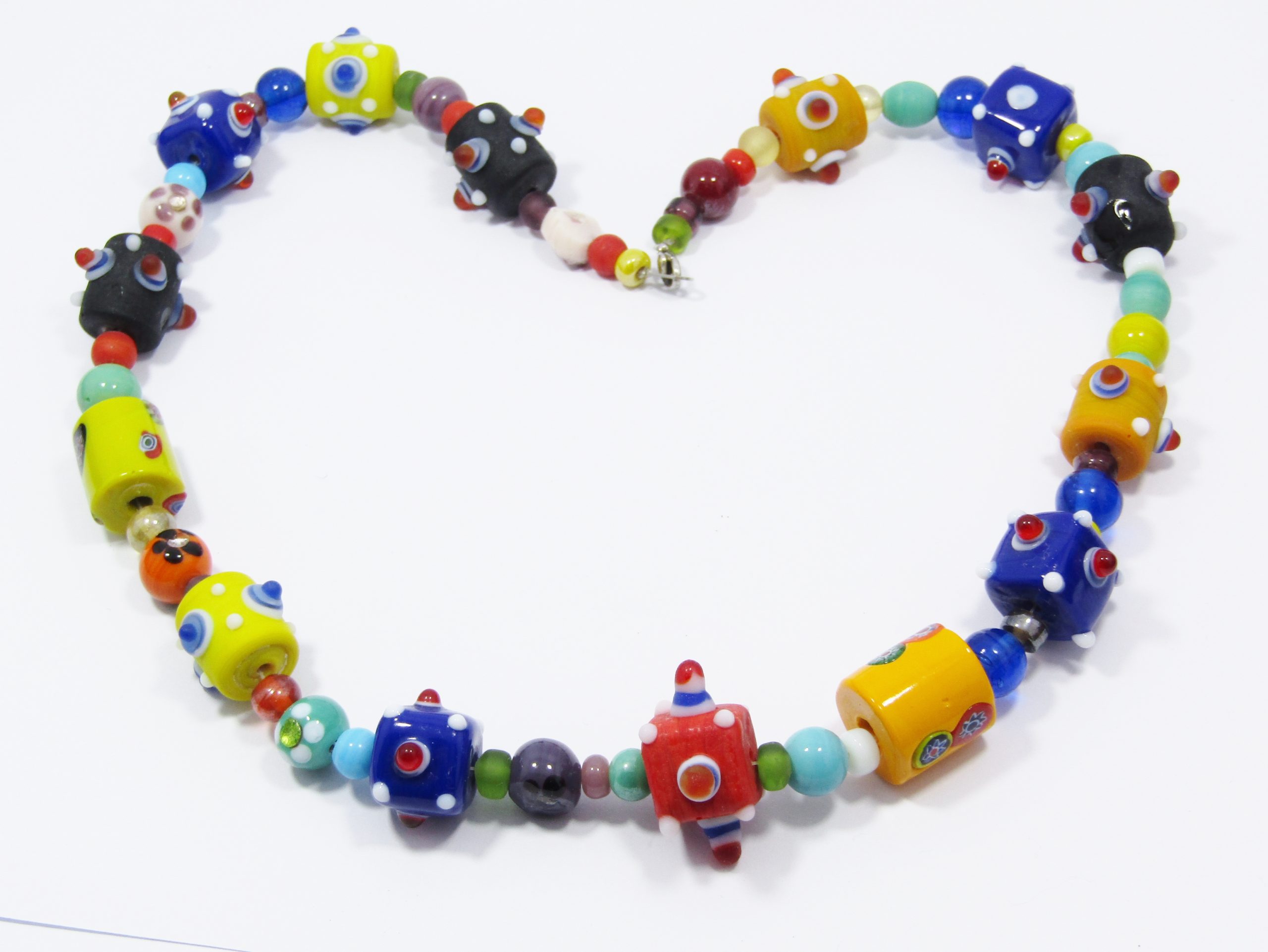 Colourful! Vintage Chunky Art Glass Bead Necklace